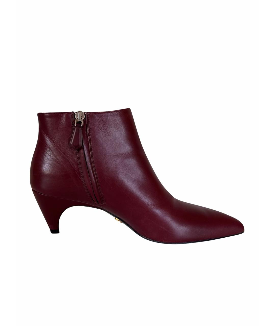 PRADA Бордовые кожаные ботильоны, фото 1
