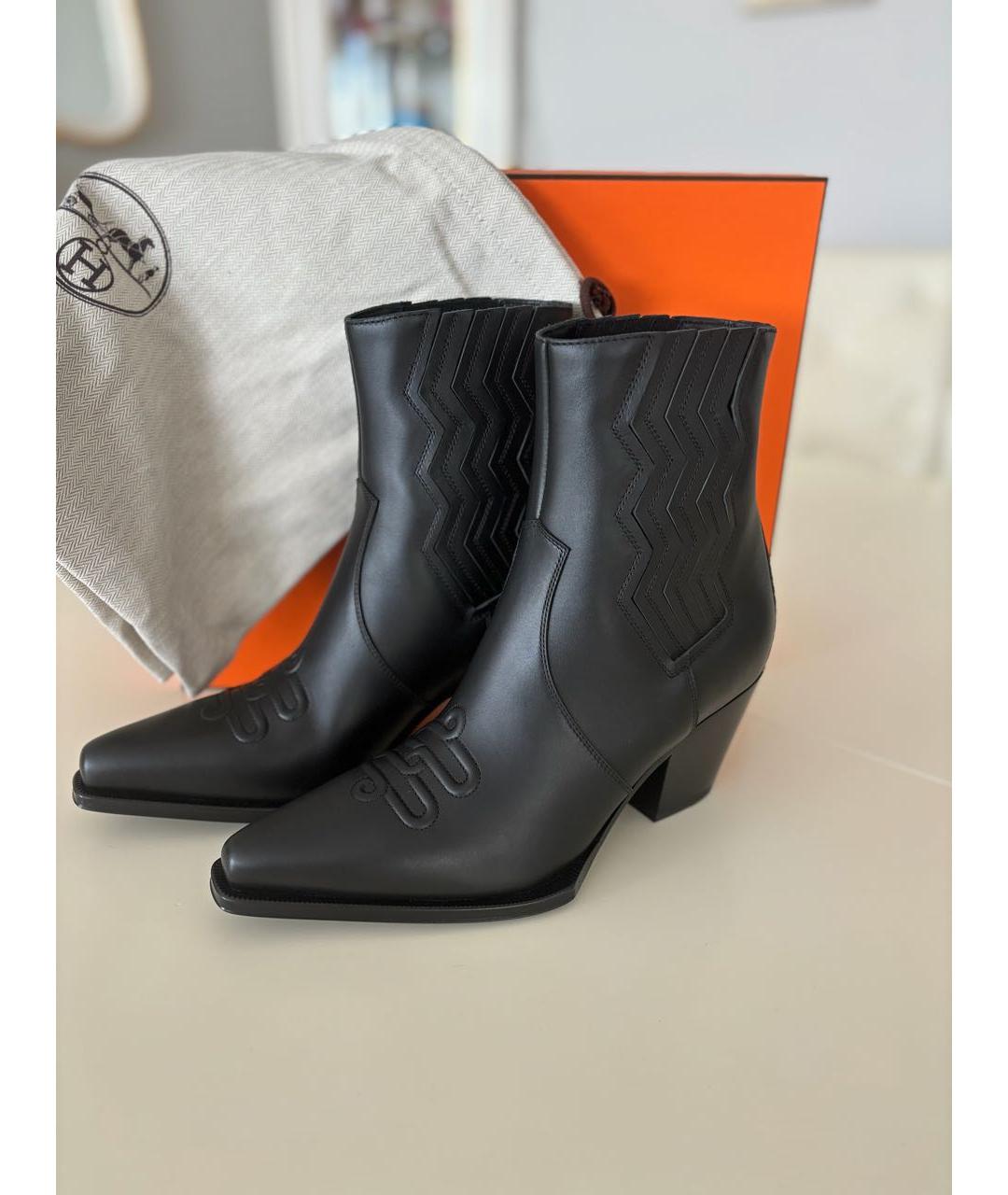 HERMES Черные кожаные полусапоги, фото 8