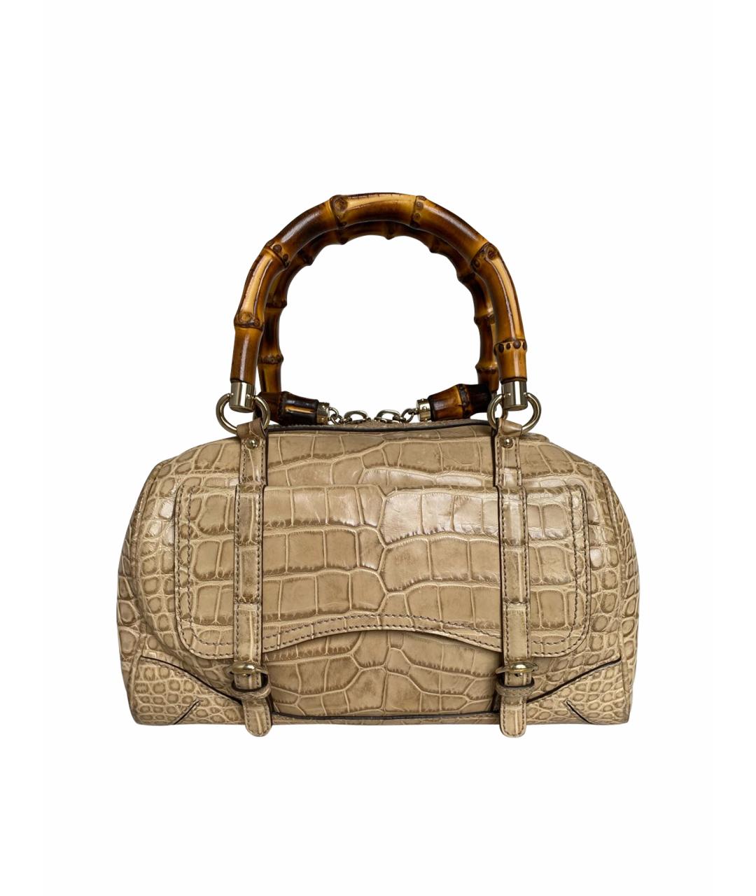 GUCCI Бежевая сумка с короткими ручками из кожи аллигатора, фото 1