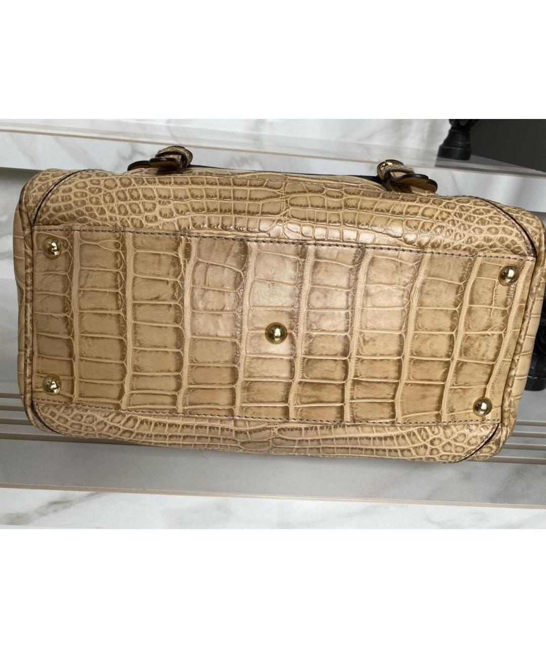 GUCCI Бежевая сумка с короткими ручками из кожи аллигатора, фото 6