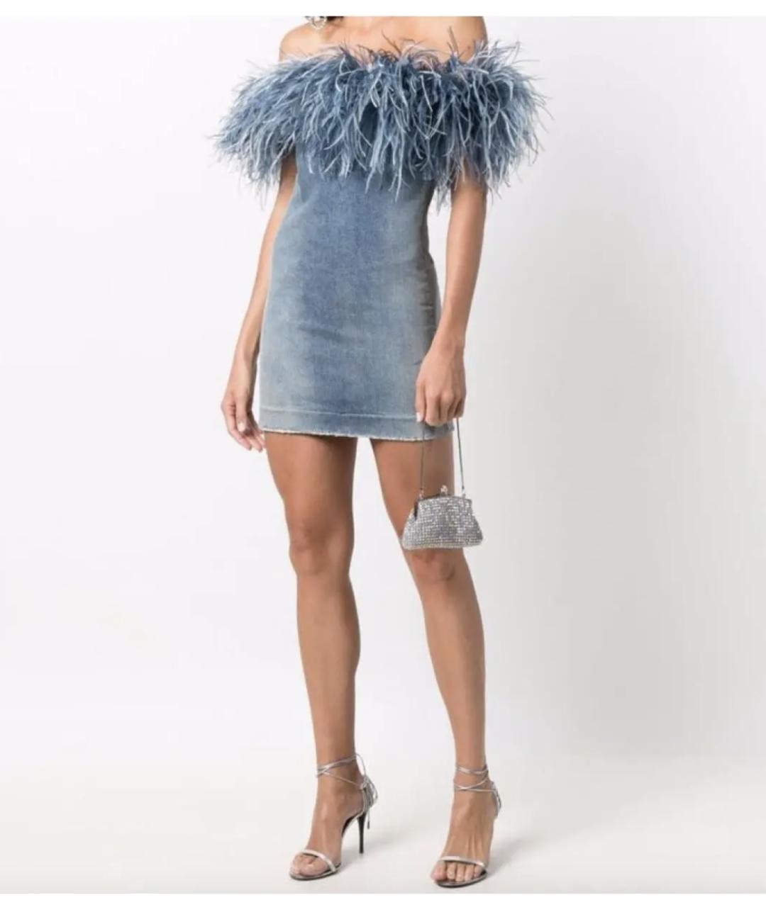 SAINT LAURENT Голубое хлопковое коктейльное платье, фото 2