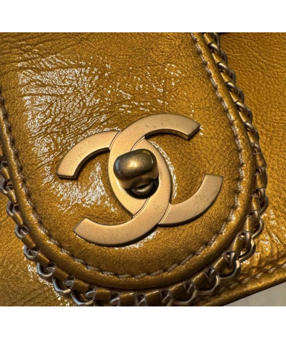 CHANEL Горчичная кожаная сумка через плечо, фото 5