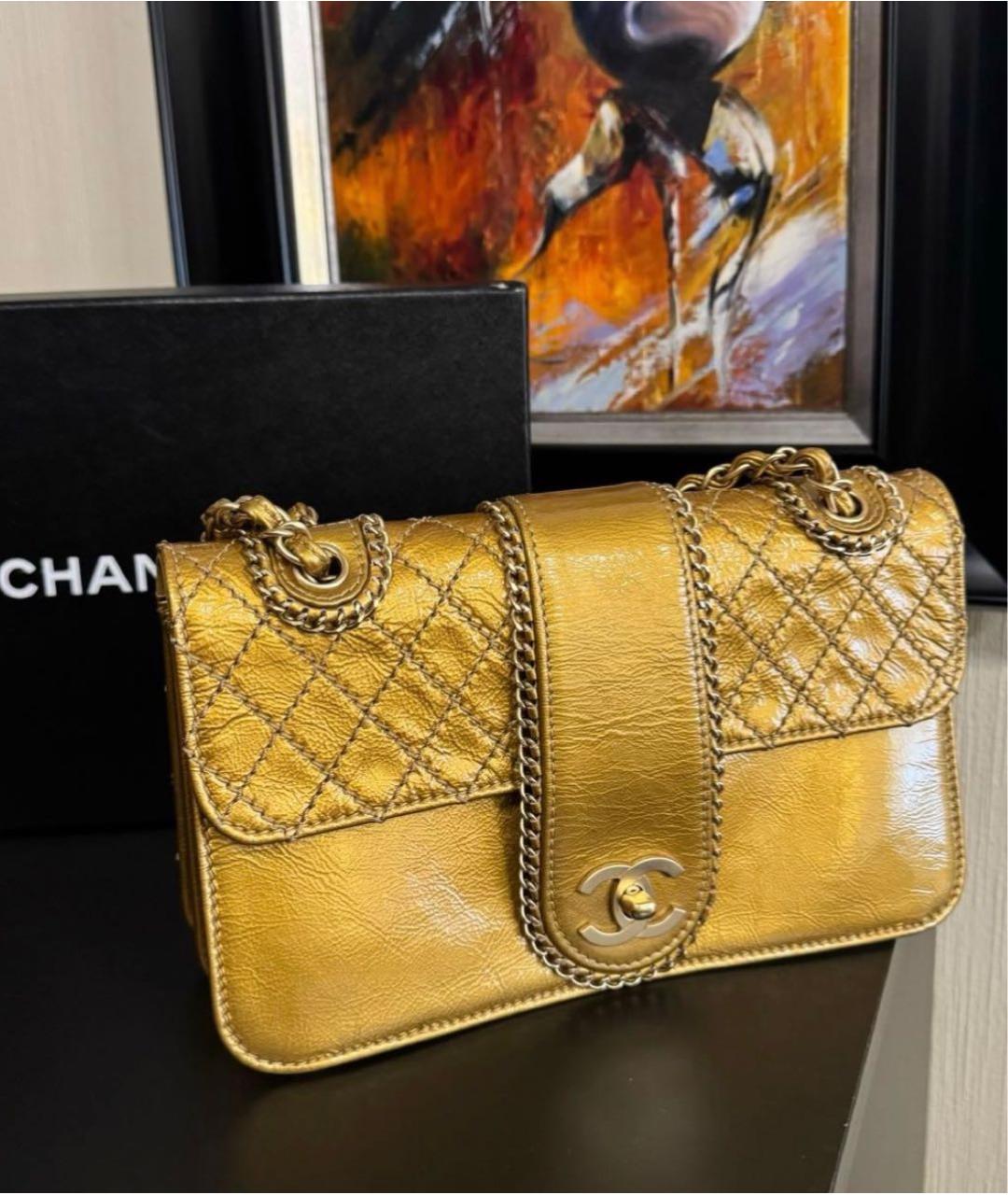 CHANEL Горчичная кожаная сумка через плечо, фото 2