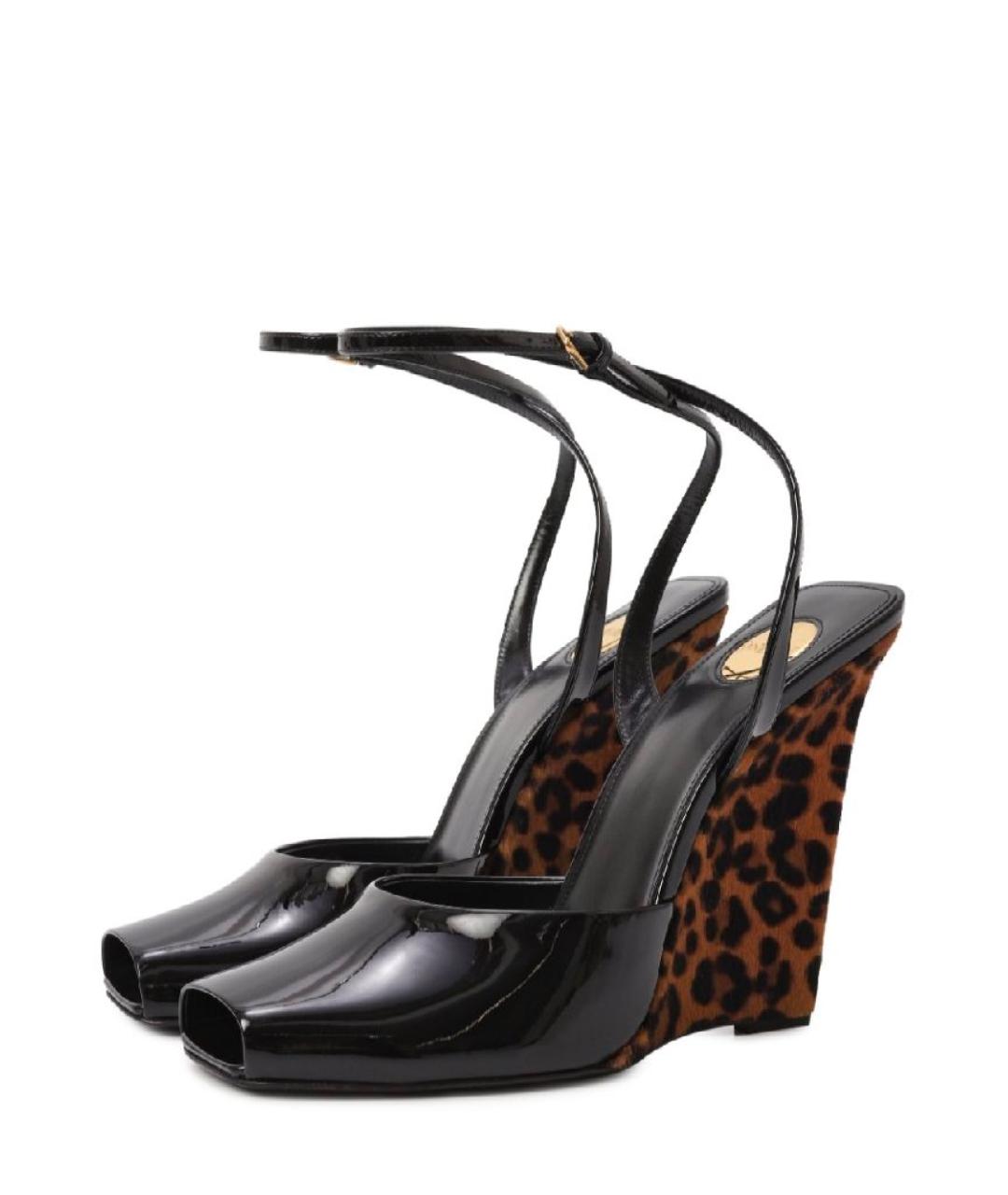 SAINT LAURENT Черные босоножки из лакированной кожи, фото 8