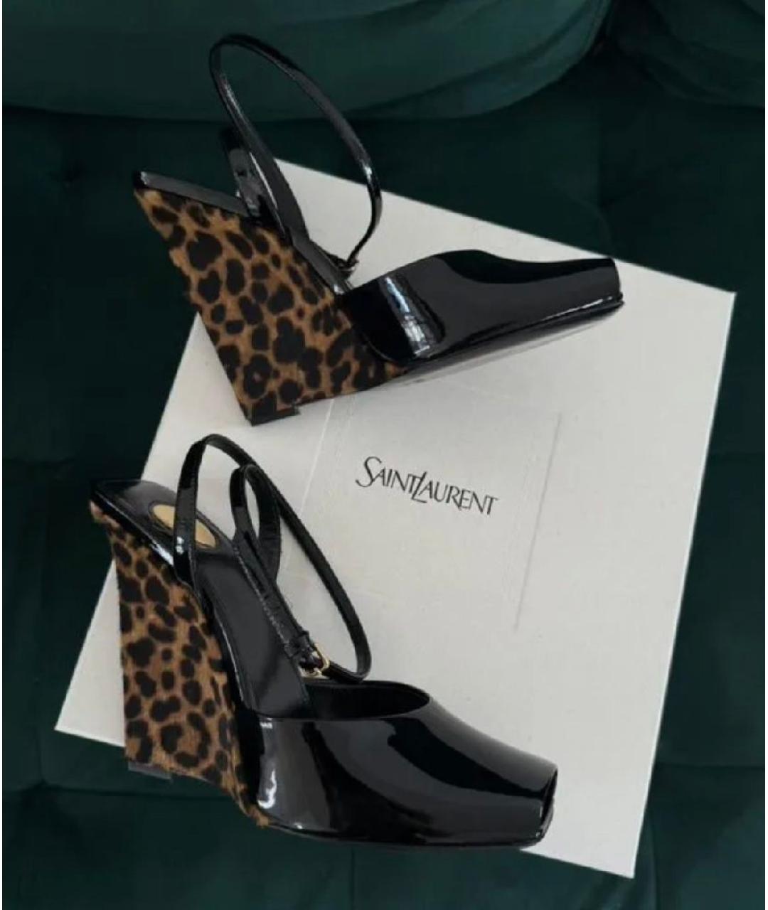 SAINT LAURENT Черные босоножки из лакированной кожи, фото 4