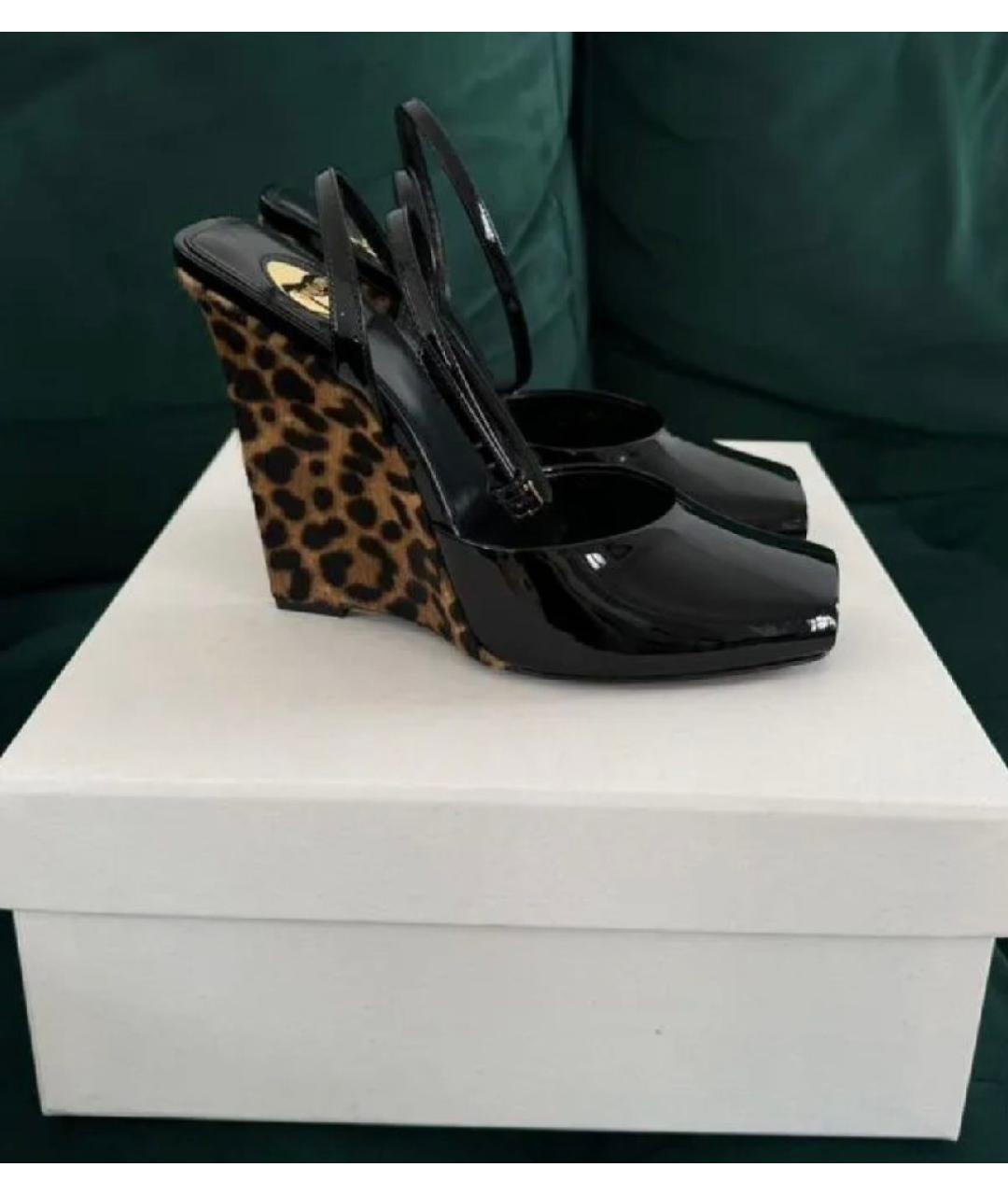 SAINT LAURENT Черные босоножки из лакированной кожи, фото 3