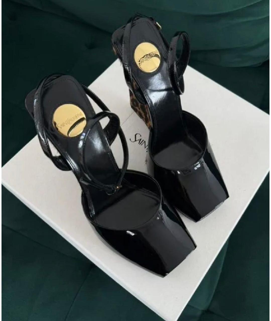 SAINT LAURENT Черные босоножки из лакированной кожи, фото 2