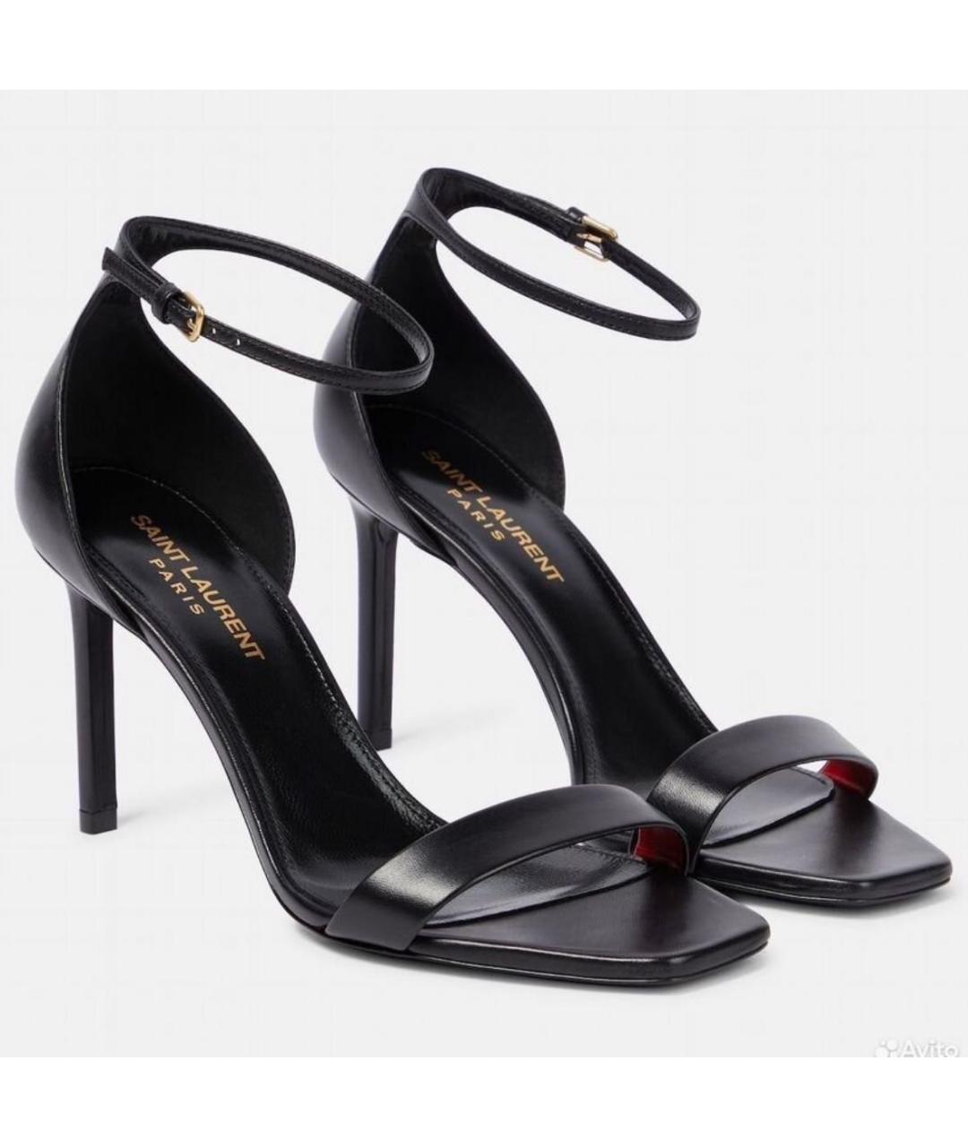 SAINT LAURENT Черные кожаные босоножки, фото 7