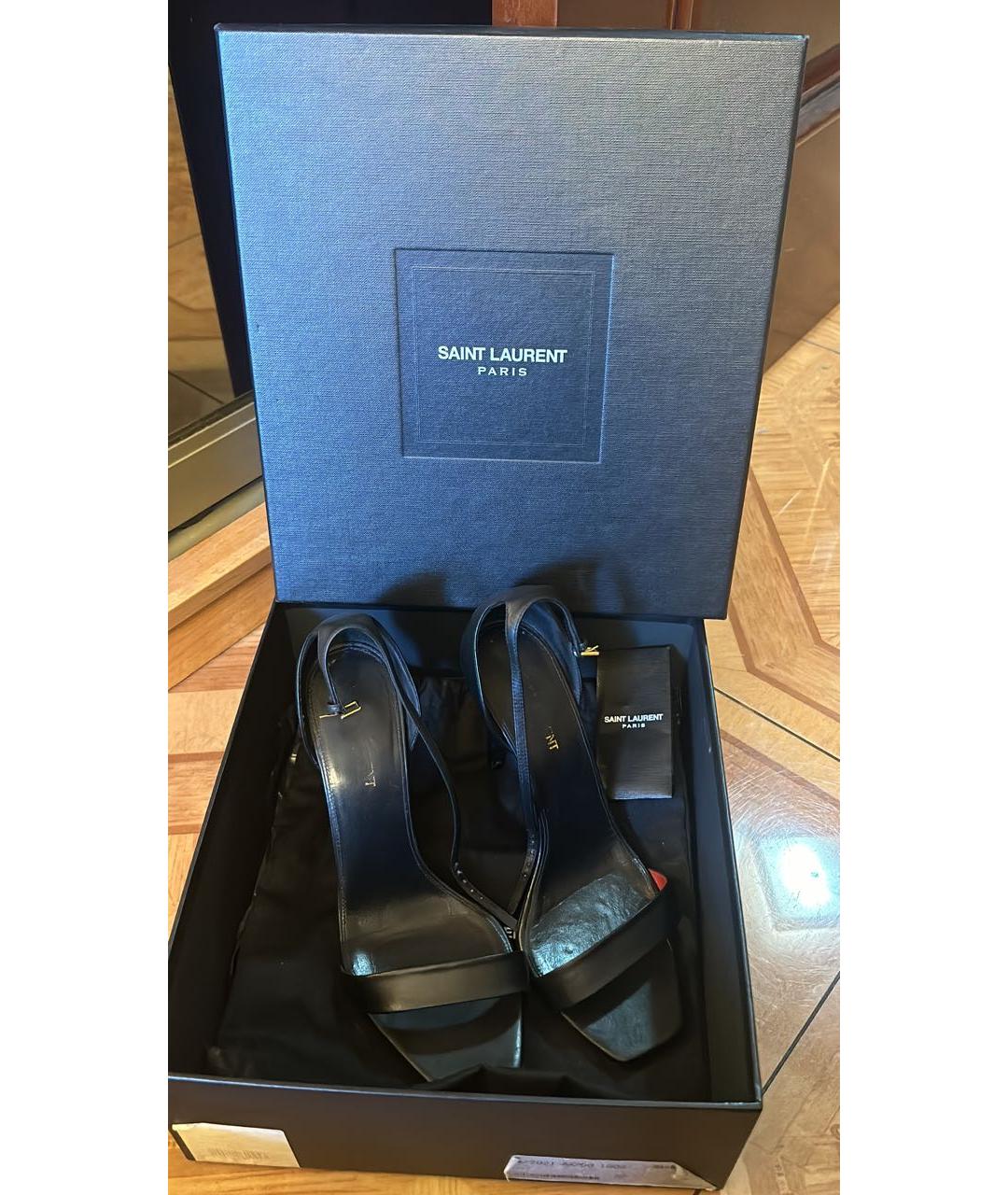 SAINT LAURENT Черные кожаные босоножки, фото 2