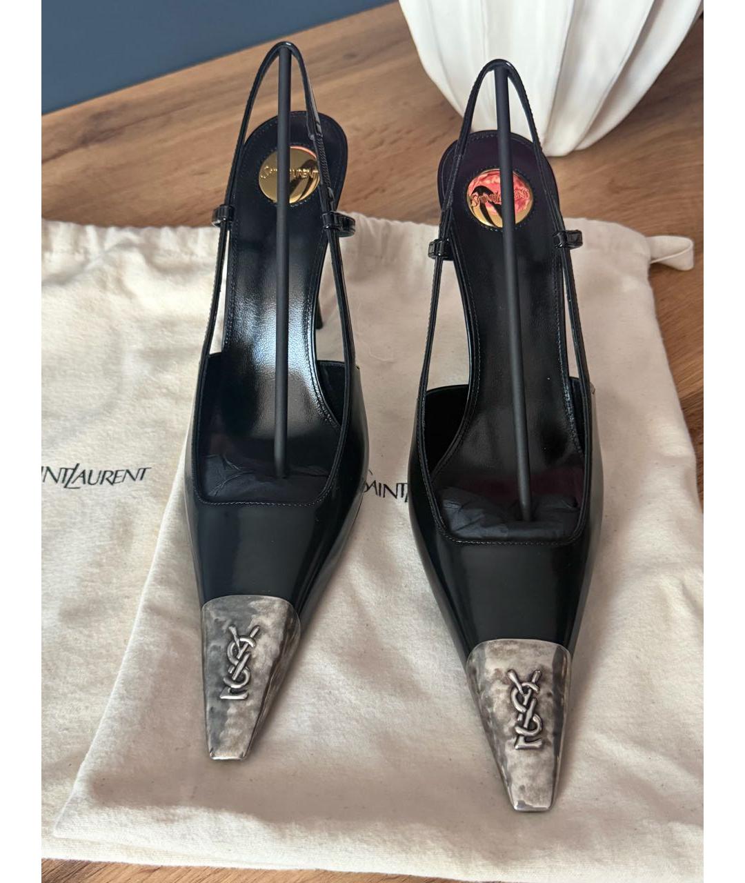 SAINT LAURENT Черные кожаные босоножки, фото 2