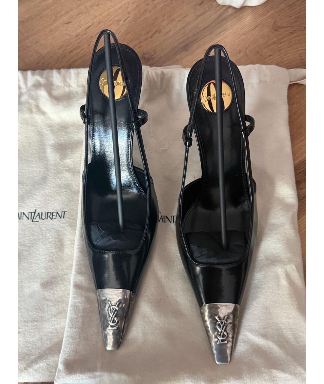 SAINT LAURENT Черные кожаные босоножки, фото 3