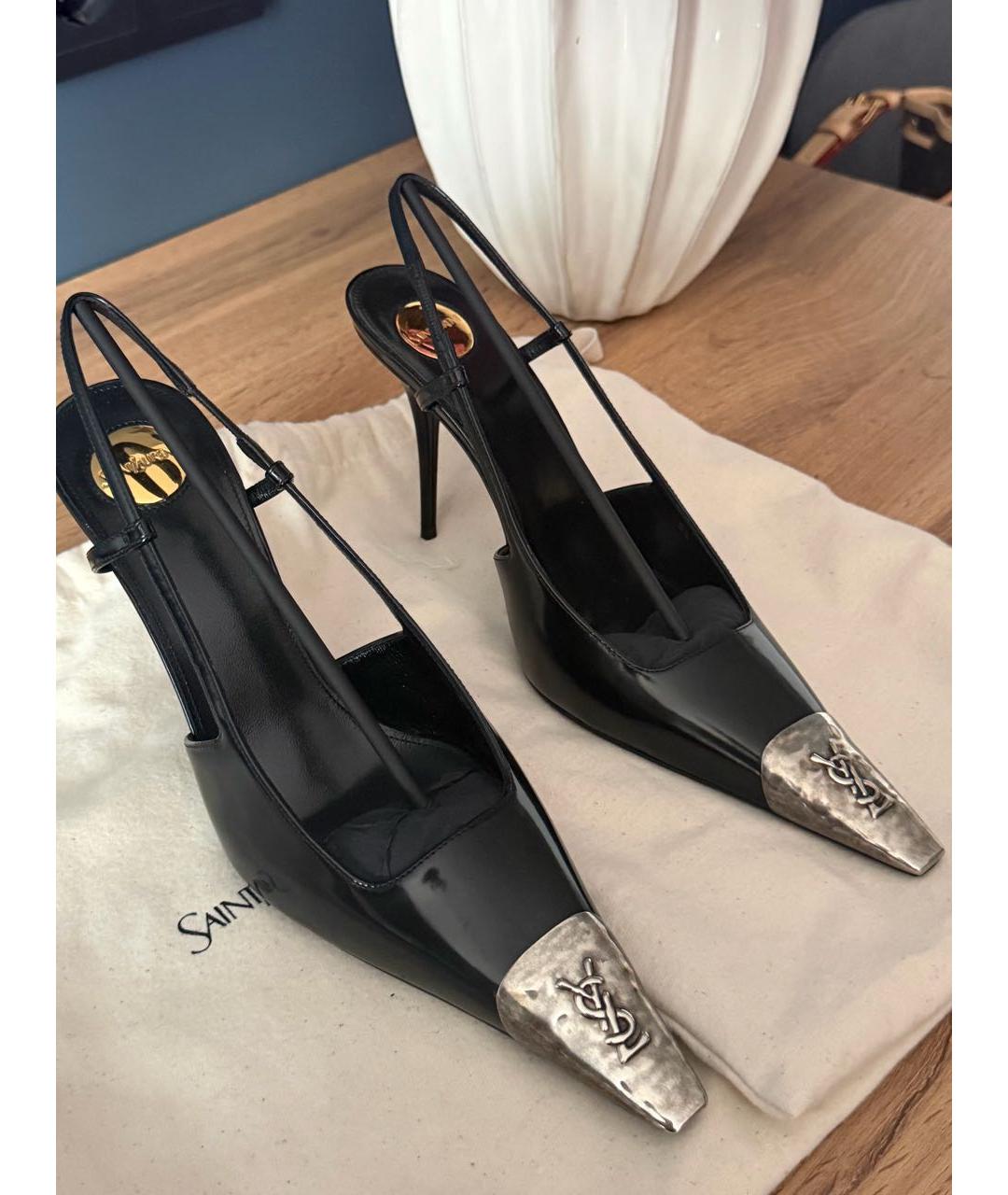 SAINT LAURENT Черные кожаные босоножки, фото 6