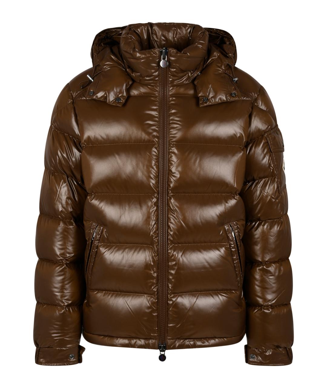 MONCLER Коричневый полиамидовый пуховик, фото 1