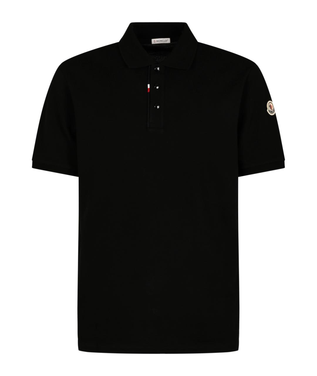 MONCLER Черное хлопковое поло с коротким рукавом, фото 1