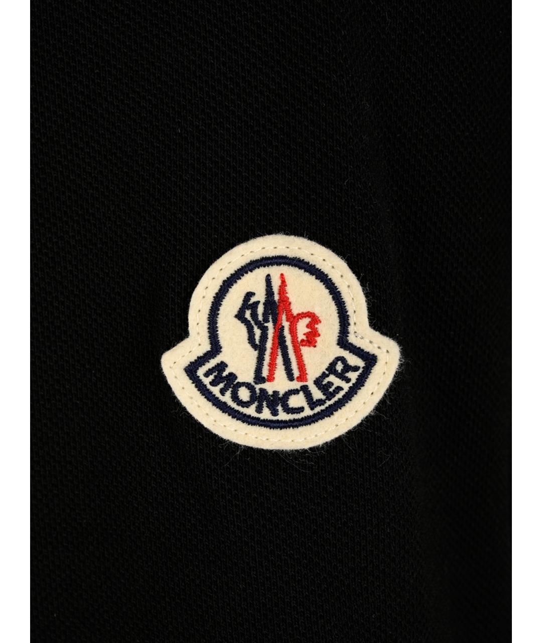 MONCLER Черное хлопковое поло с коротким рукавом, фото 3