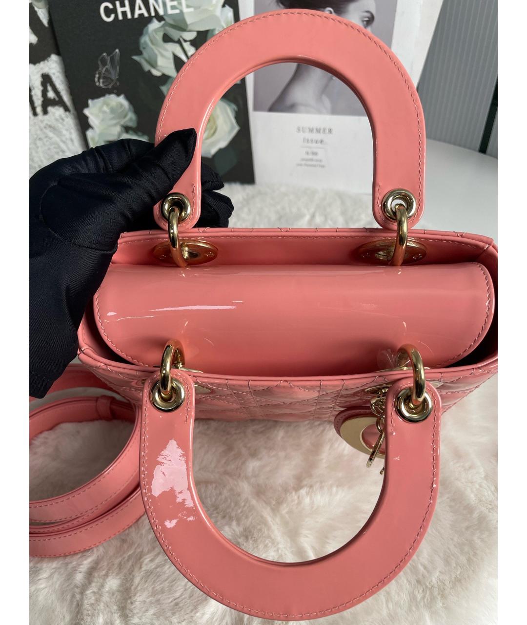 CHRISTIAN DIOR Розовая сумка тоут из лакированной кожи, фото 7