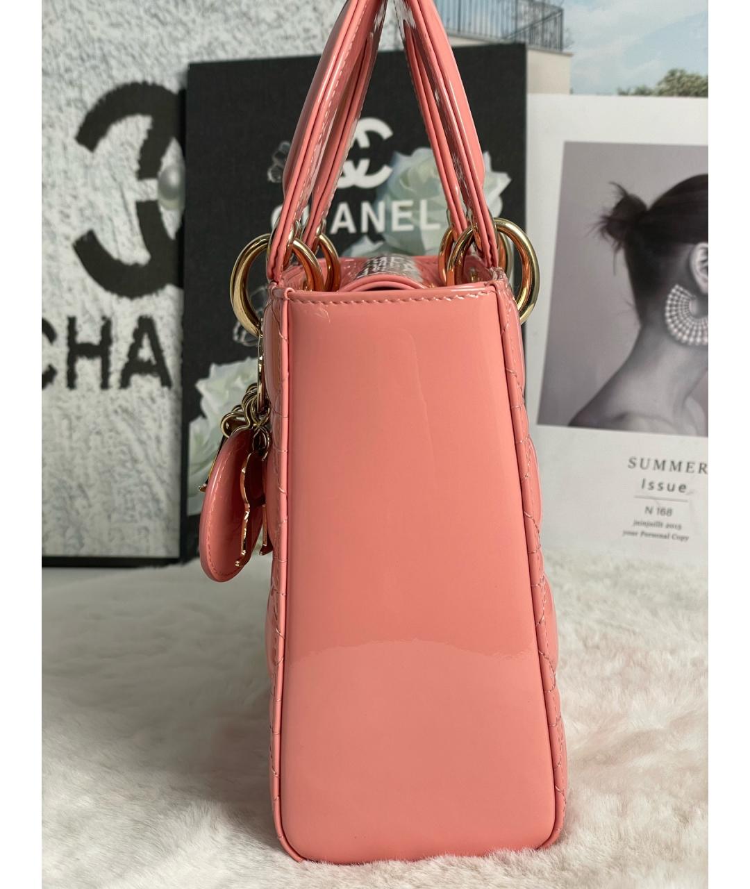 CHRISTIAN DIOR Розовая сумка тоут из лакированной кожи, фото 3