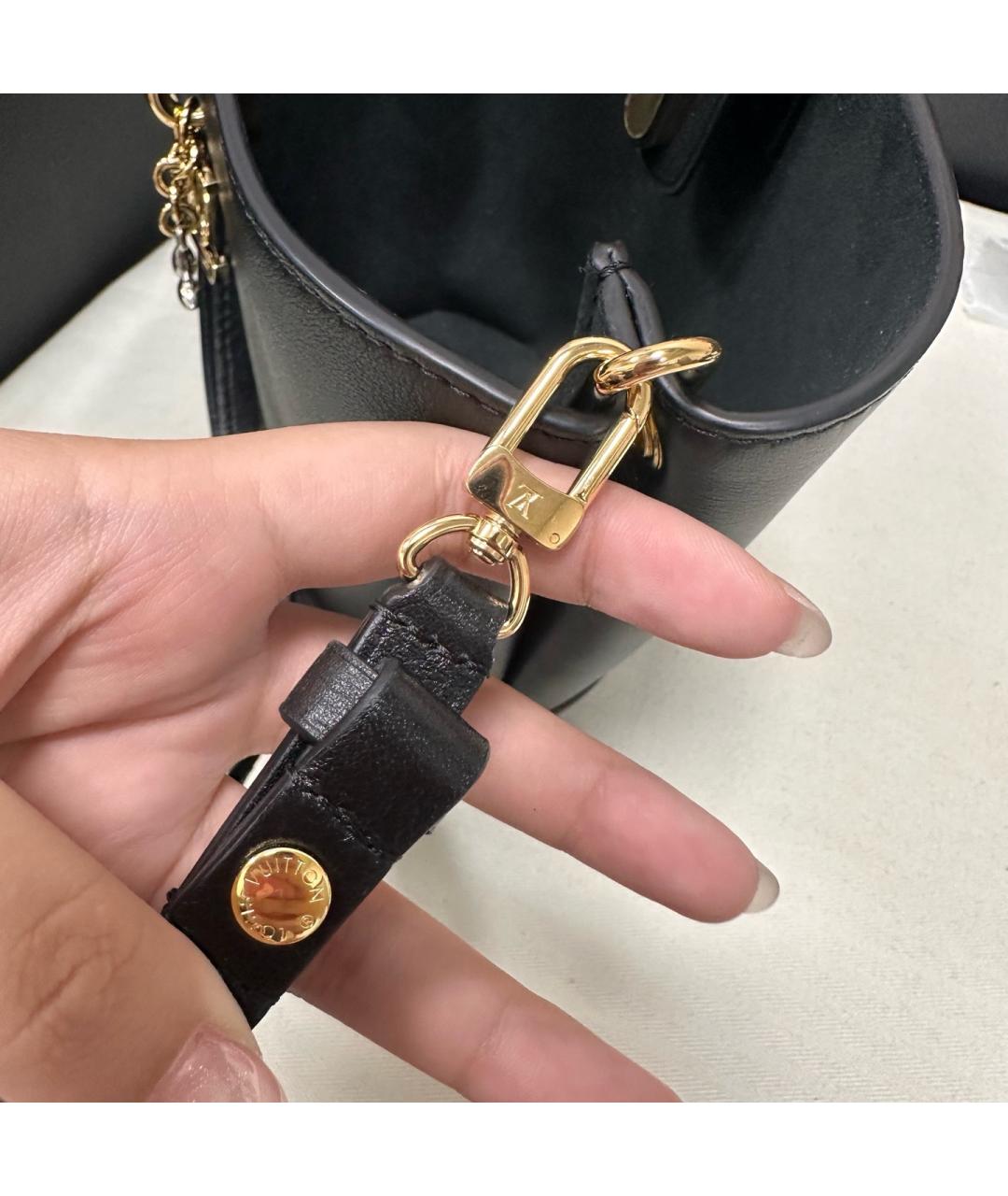 LOUIS VUITTON Черная кожаная сумка тоут, фото 3