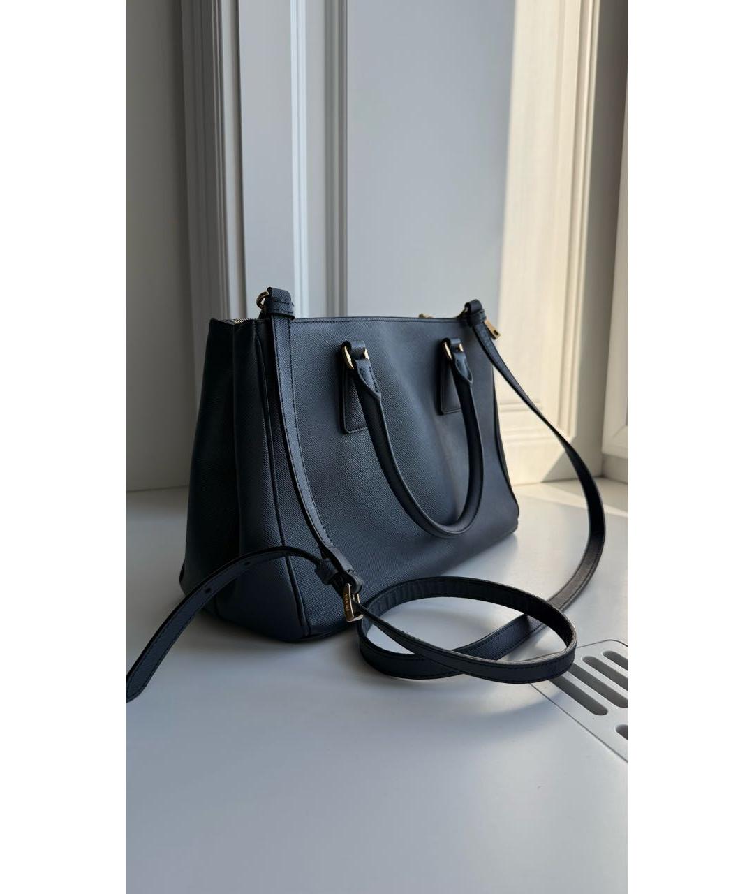 PRADA Темно-синяя кожаная сумка тоут, фото 2