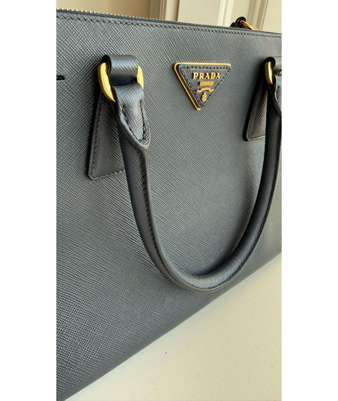 PRADA Темно-синяя кожаная сумка тоут, фото 3