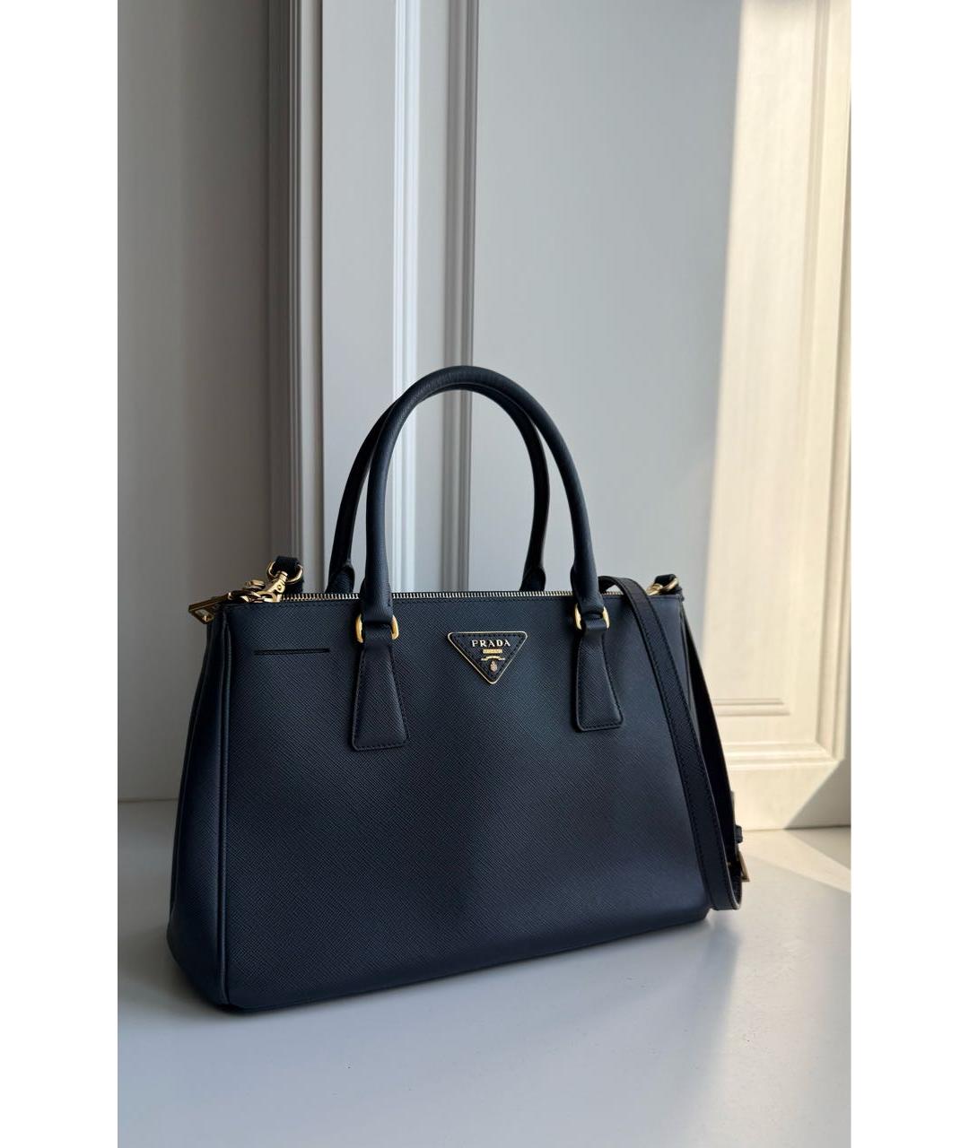 PRADA Темно-синяя кожаная сумка тоут, фото 9