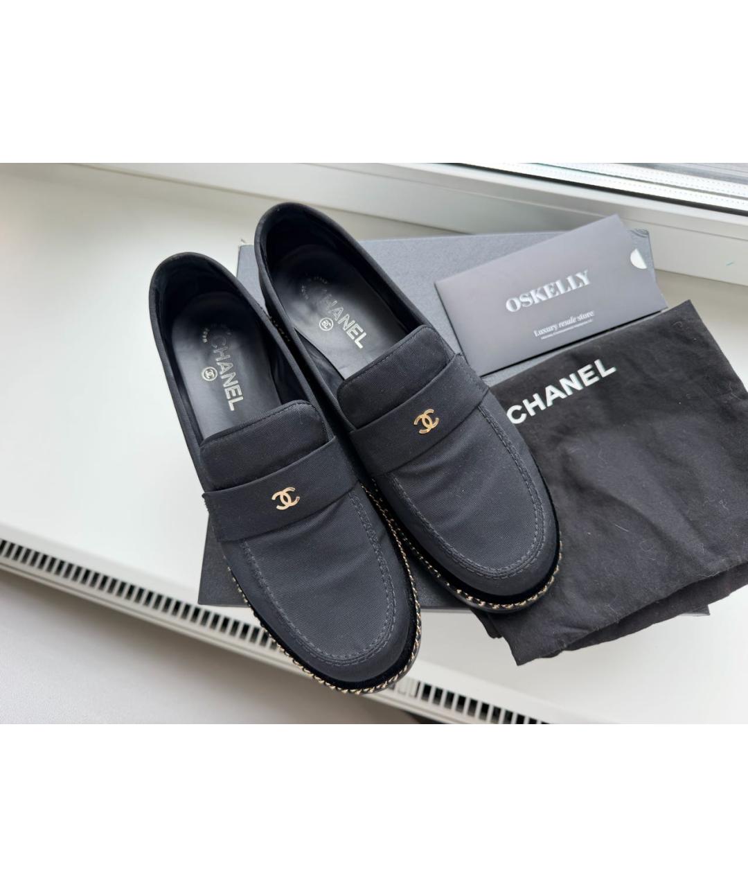 CHANEL Черные текстильные лоферы, фото 2