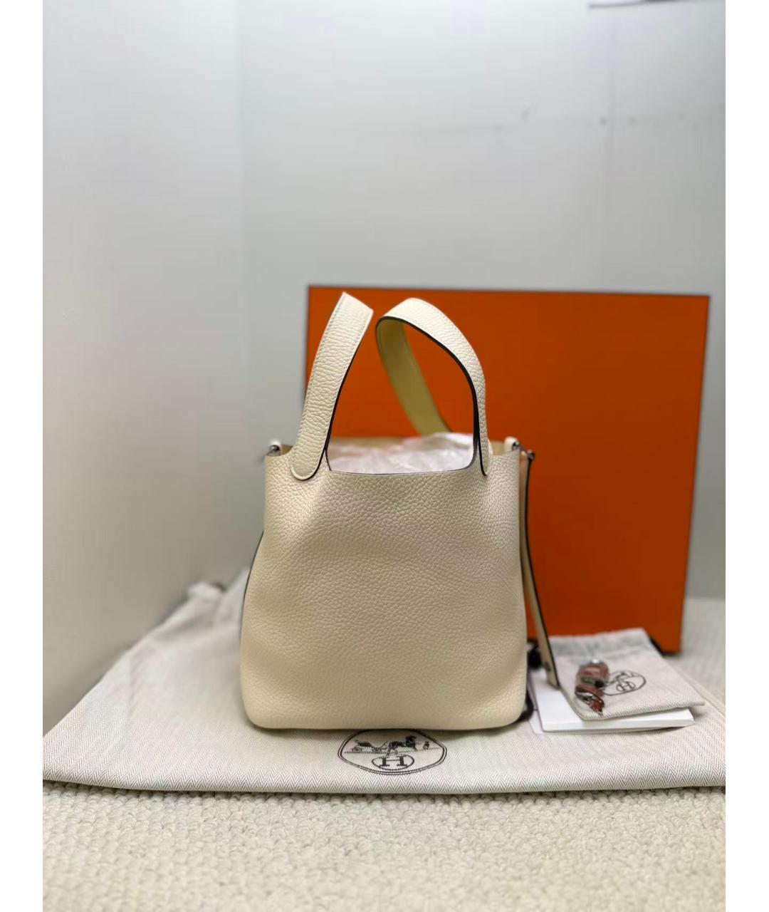 HERMES Белая кожаная сумка тоут, фото 10