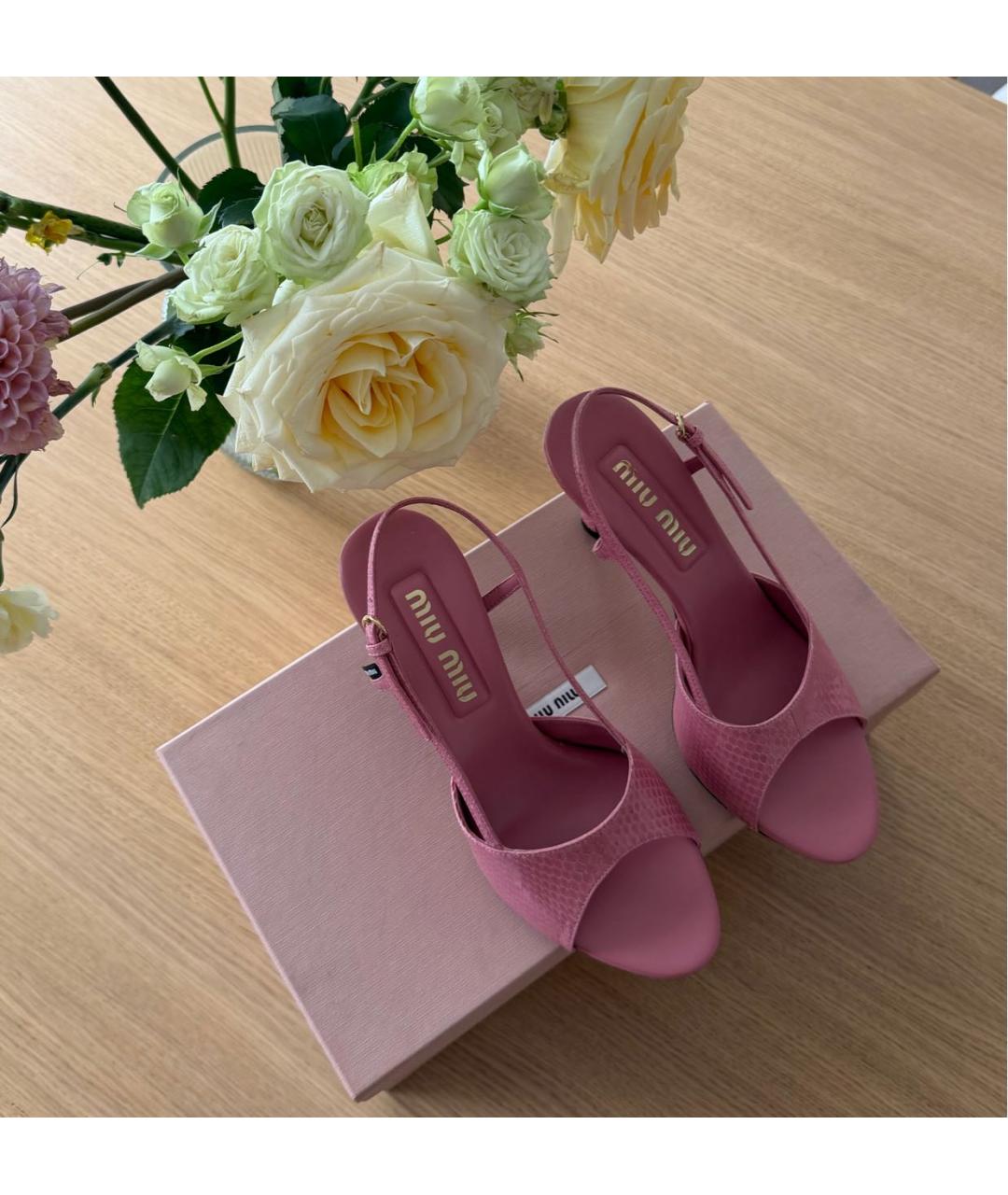 MIU MIU Розовые кожаные босоножки, фото 7