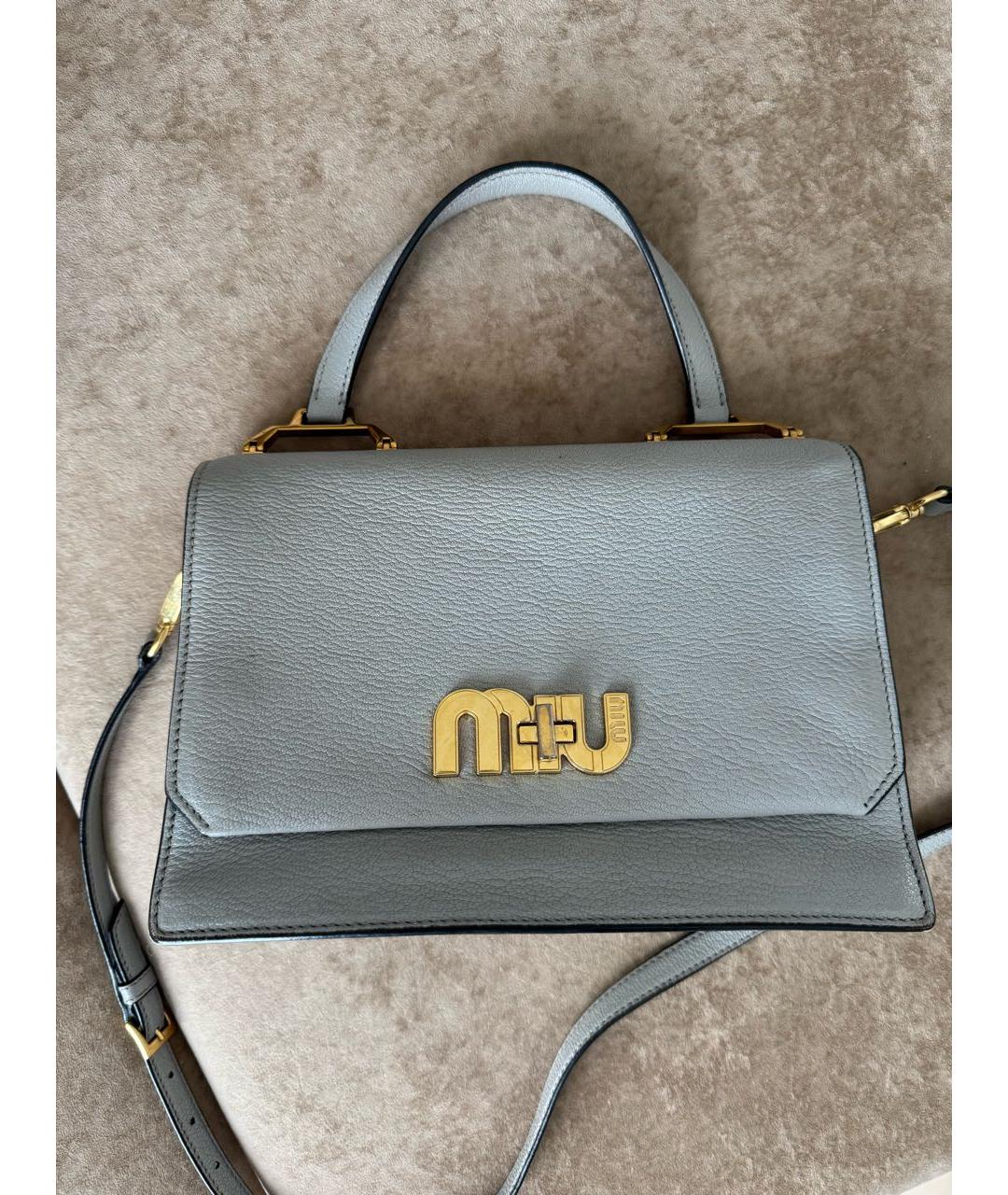 MIU MIU Серая кожаная сумка с короткими ручками, фото 9
