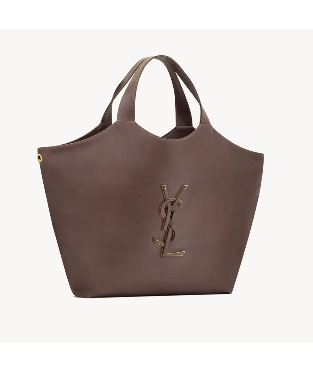 SAINT LAURENT Коричневая кожаная сумка тоут, фото 5