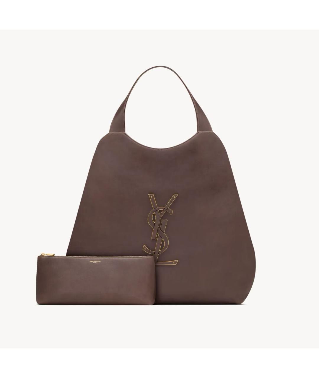 SAINT LAURENT Коричневая кожаная сумка тоут, фото 3