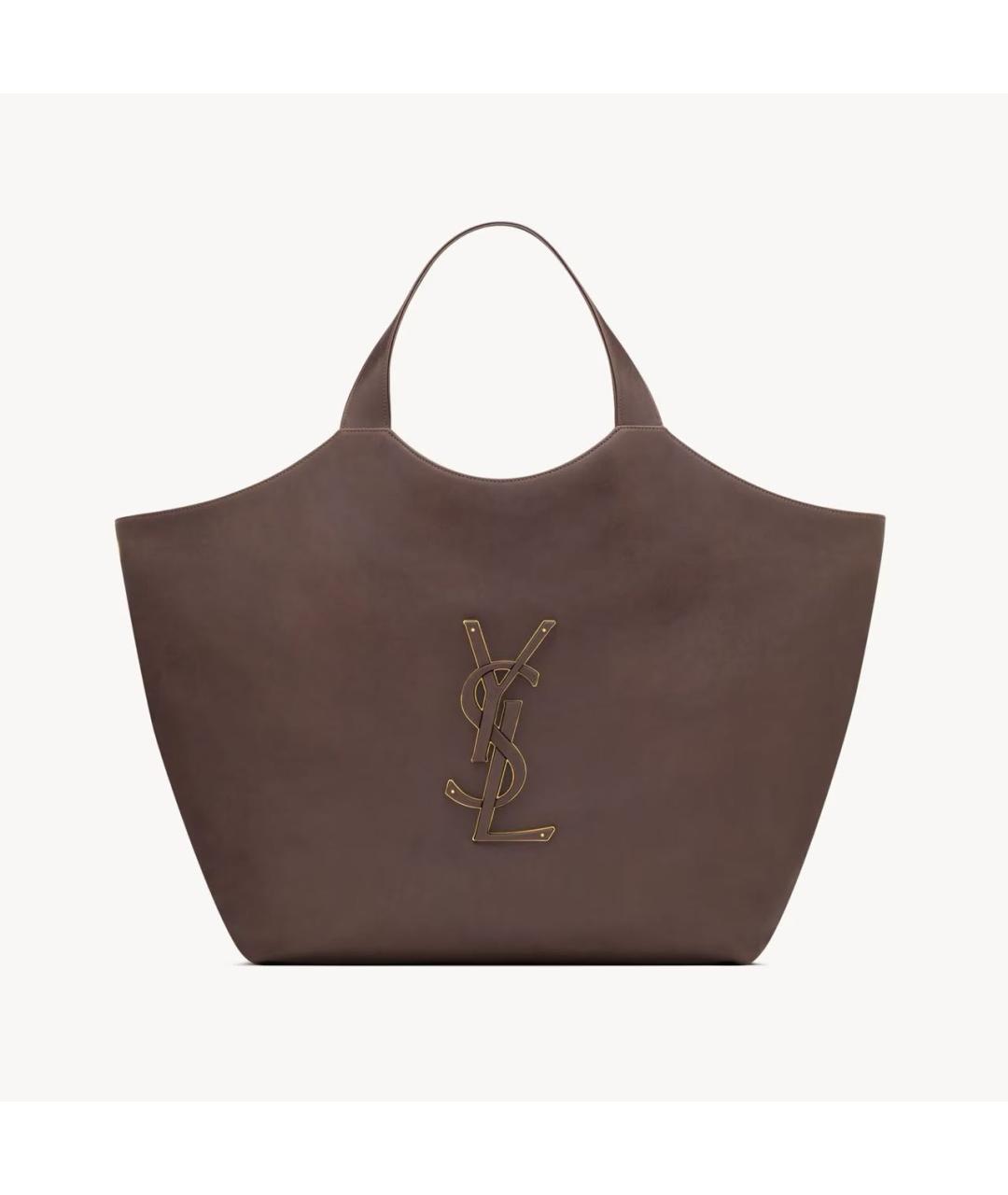 SAINT LAURENT Коричневая кожаная сумка тоут, фото 8