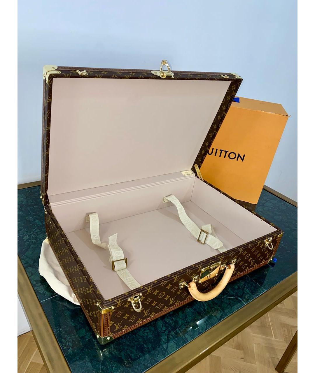 LOUIS VUITTON Коричневый кожаный чемодан, фото 3
