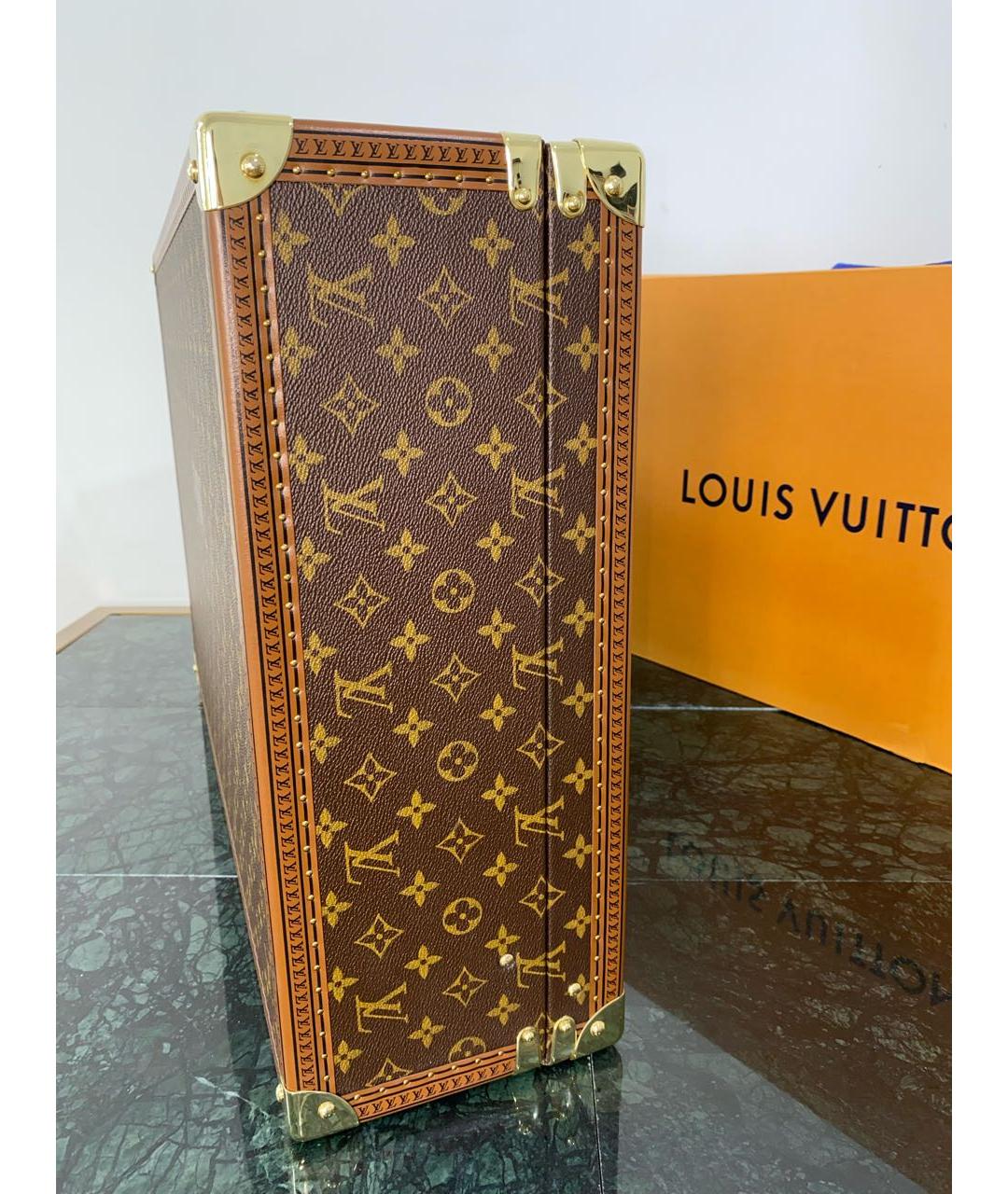 LOUIS VUITTON Коричневый кожаный чемодан, фото 6