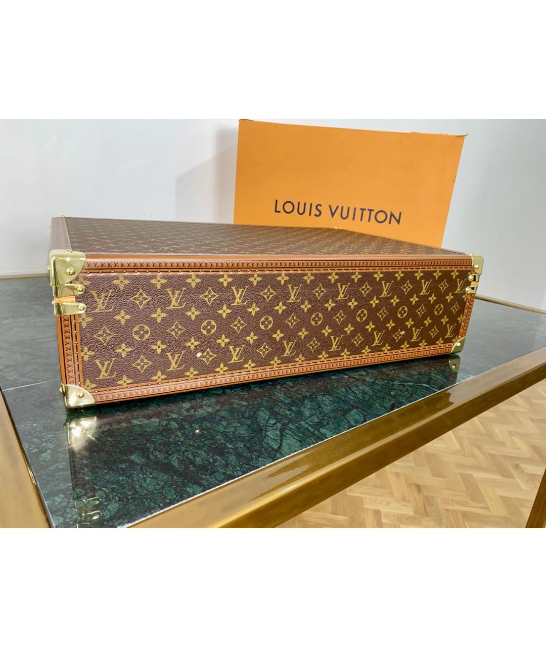 LOUIS VUITTON Коричневый кожаный чемодан, фото 4