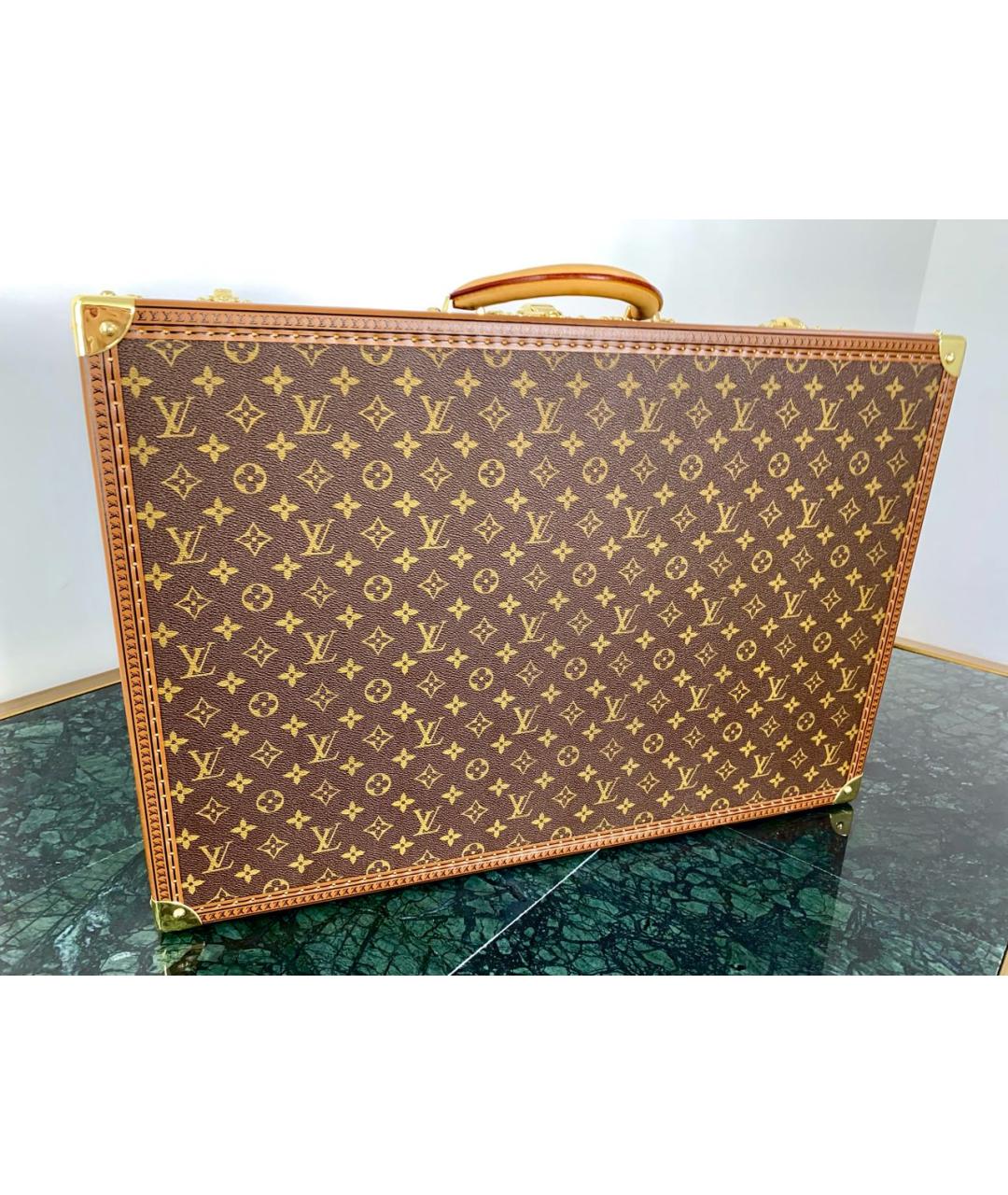 LOUIS VUITTON Коричневый кожаный чемодан, фото 5