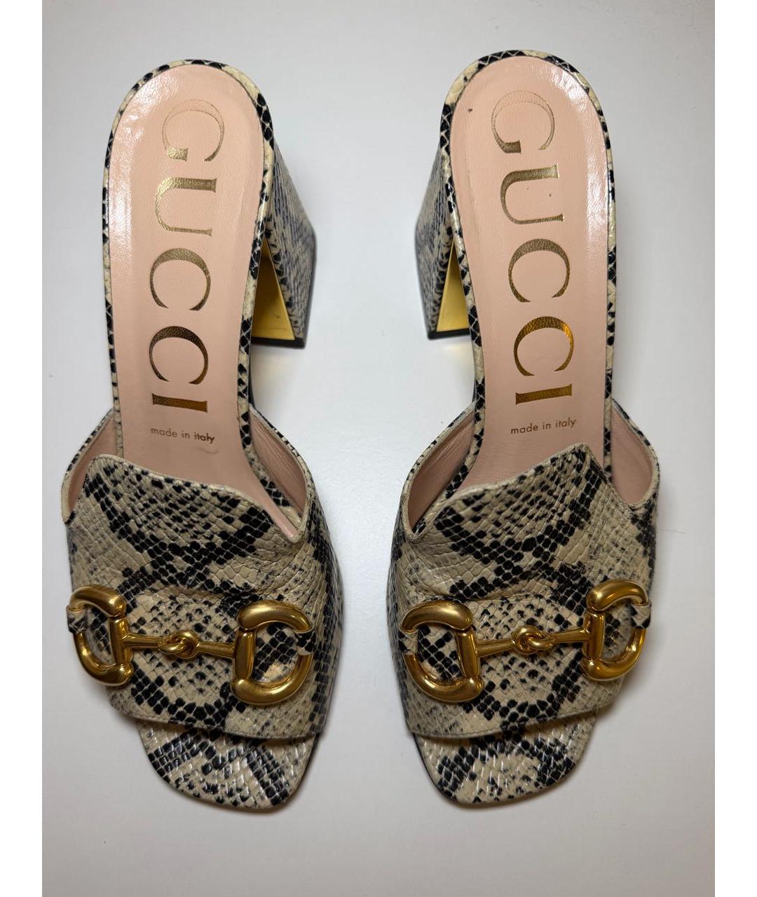 GUCCI Бежевые кожаные мюли, фото 2