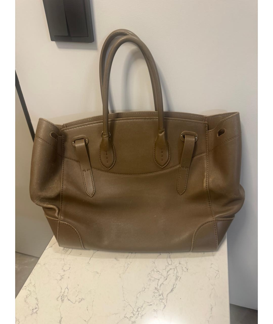 RALPH LAUREN Коричневая кожаная сумка с короткими ручками, фото 2
