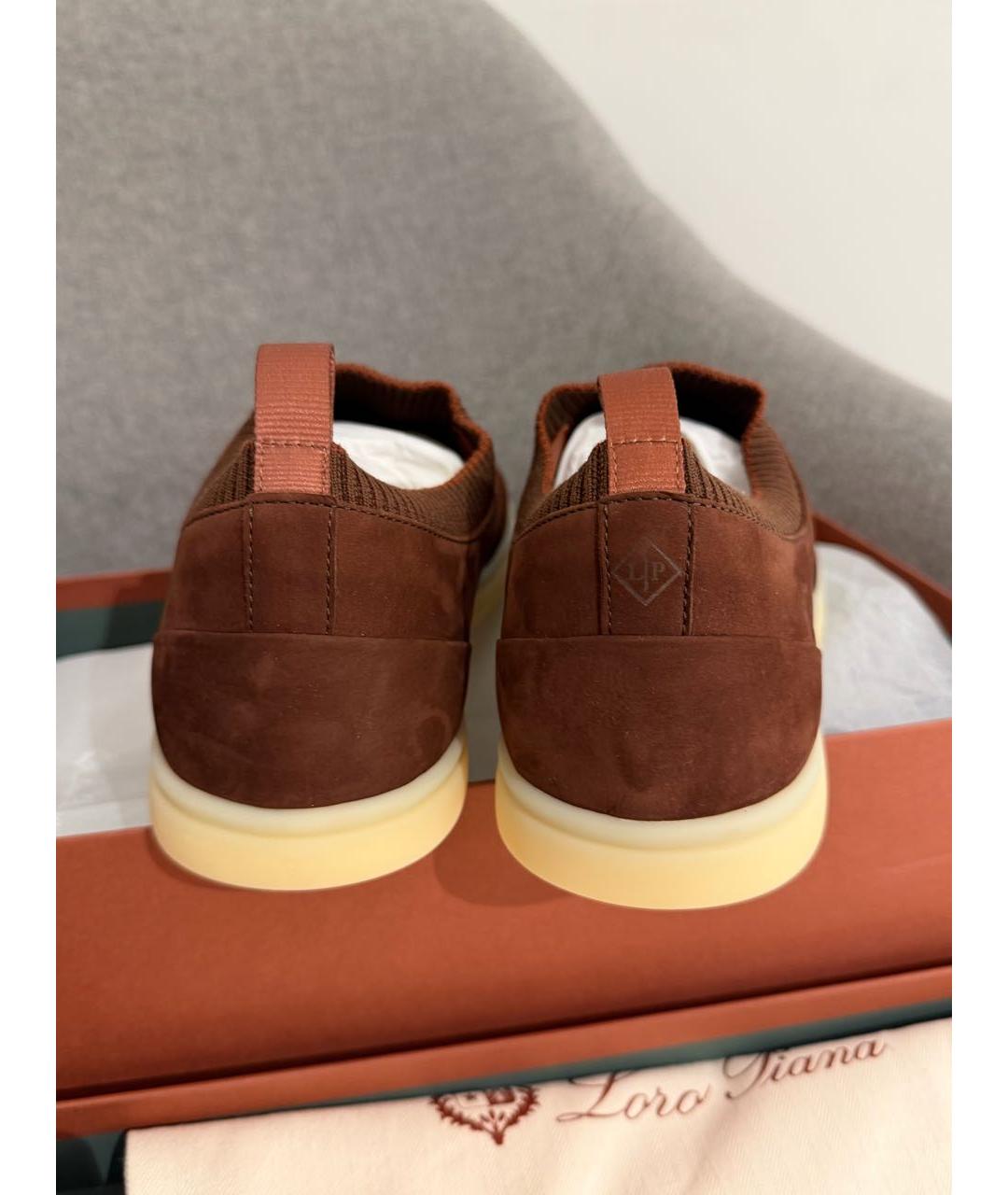 LORO PIANA Коричневые замшевые низкие кроссовки / кеды, фото 3
