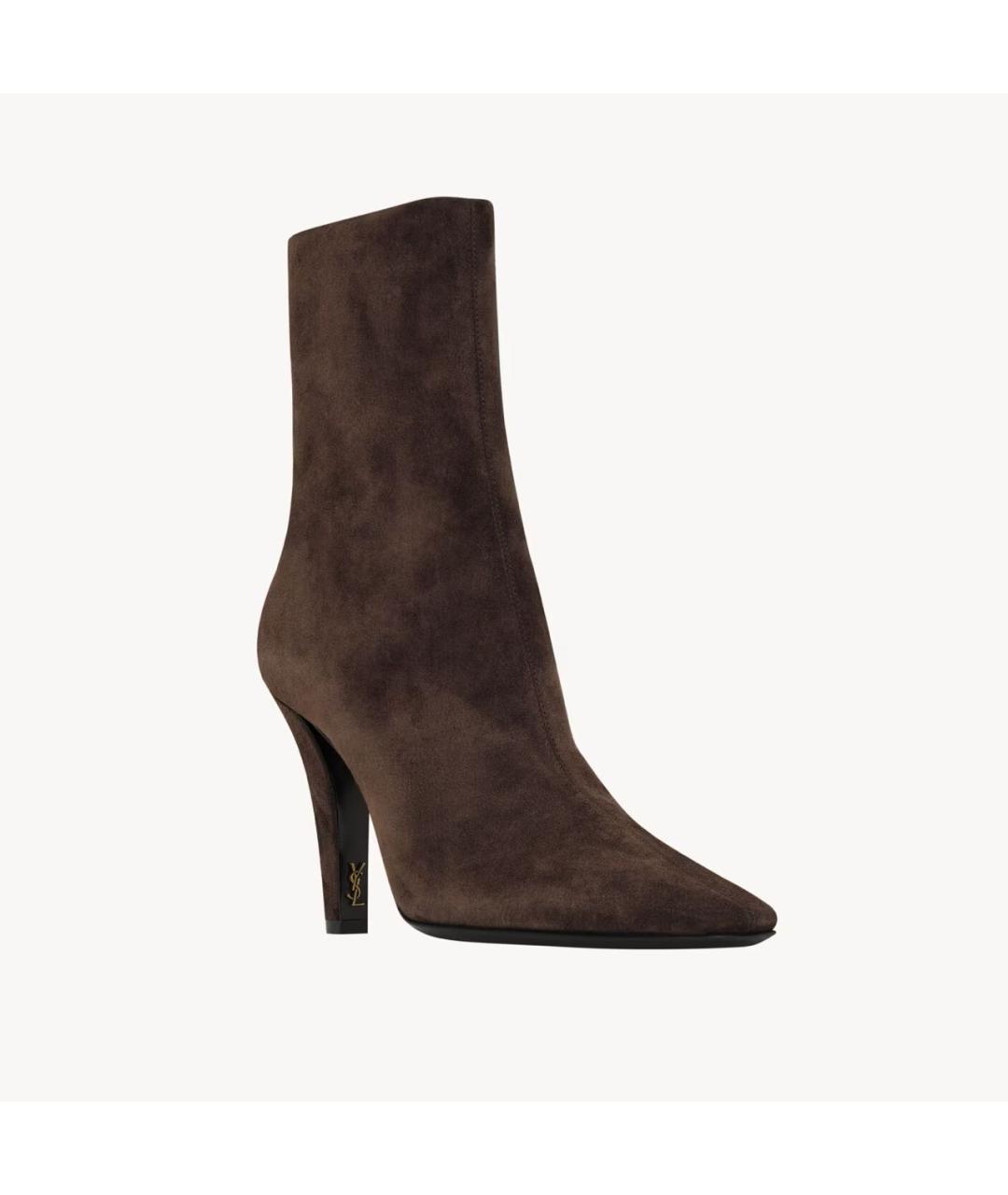 SAINT LAURENT Коричневые замшевые ботильоны, фото 4