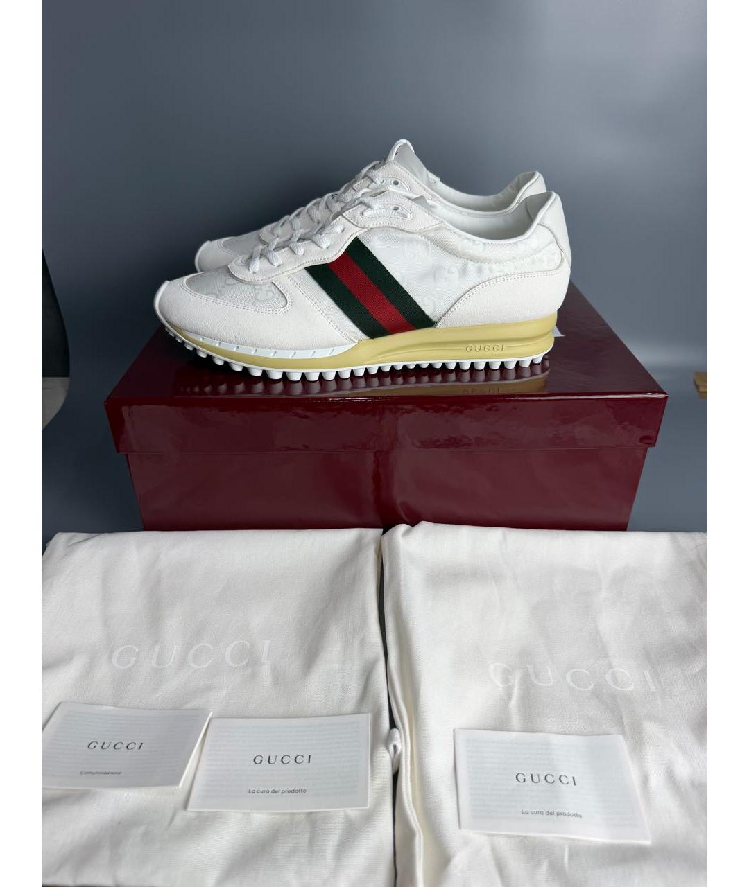 GUCCI Белые замшевые низкие кроссовки / кеды, фото 8