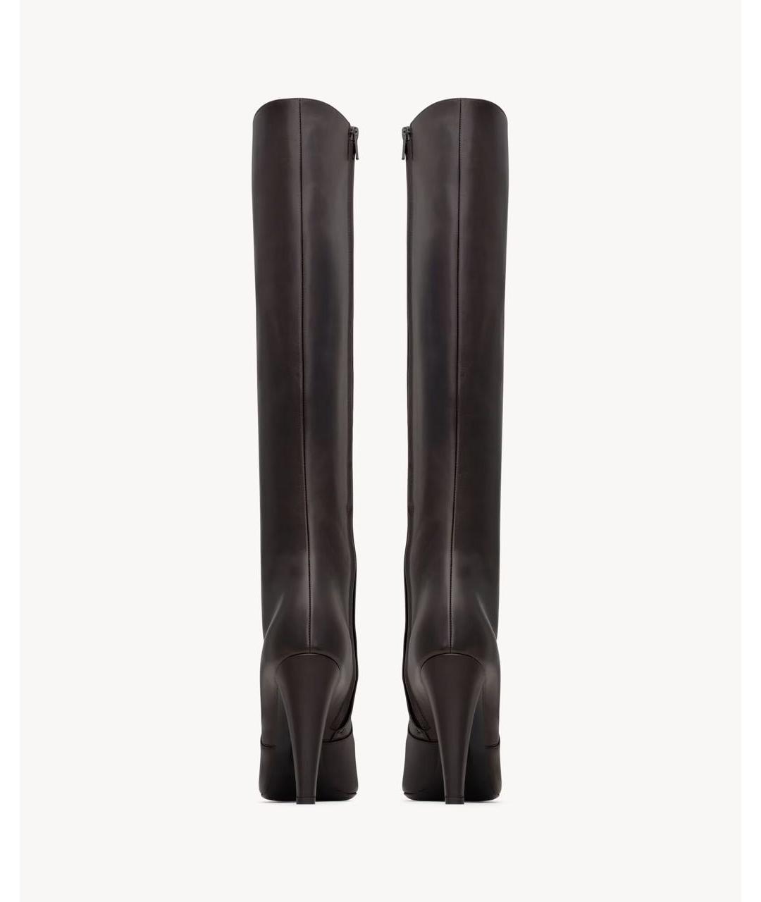 SAINT LAURENT Коричневые кожаные сапоги, фото 4