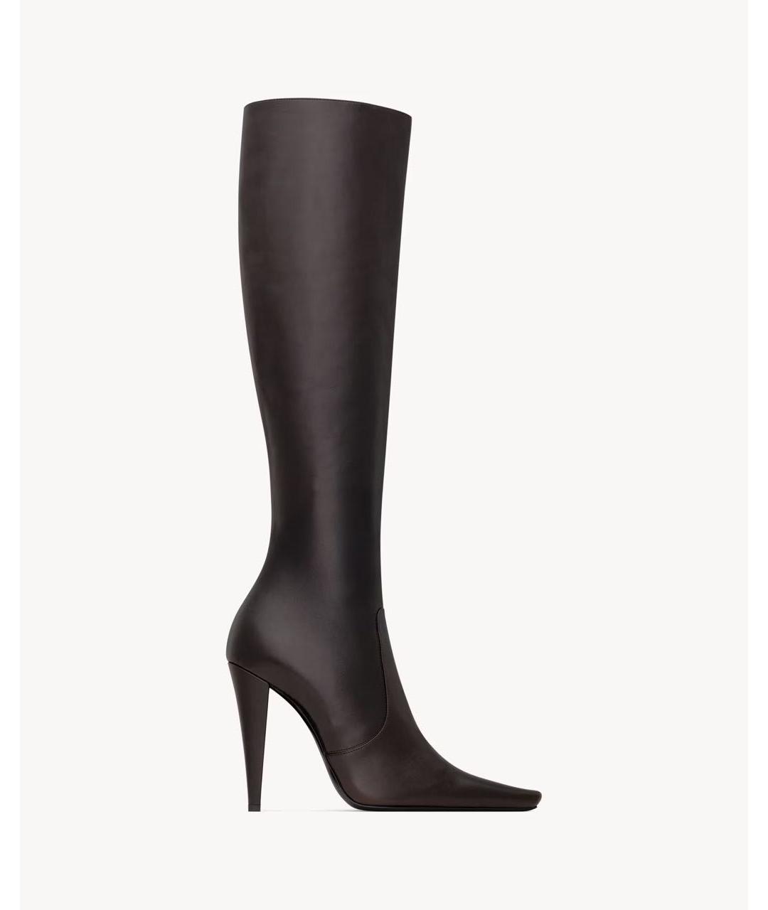 SAINT LAURENT Коричневые кожаные сапоги, фото 7