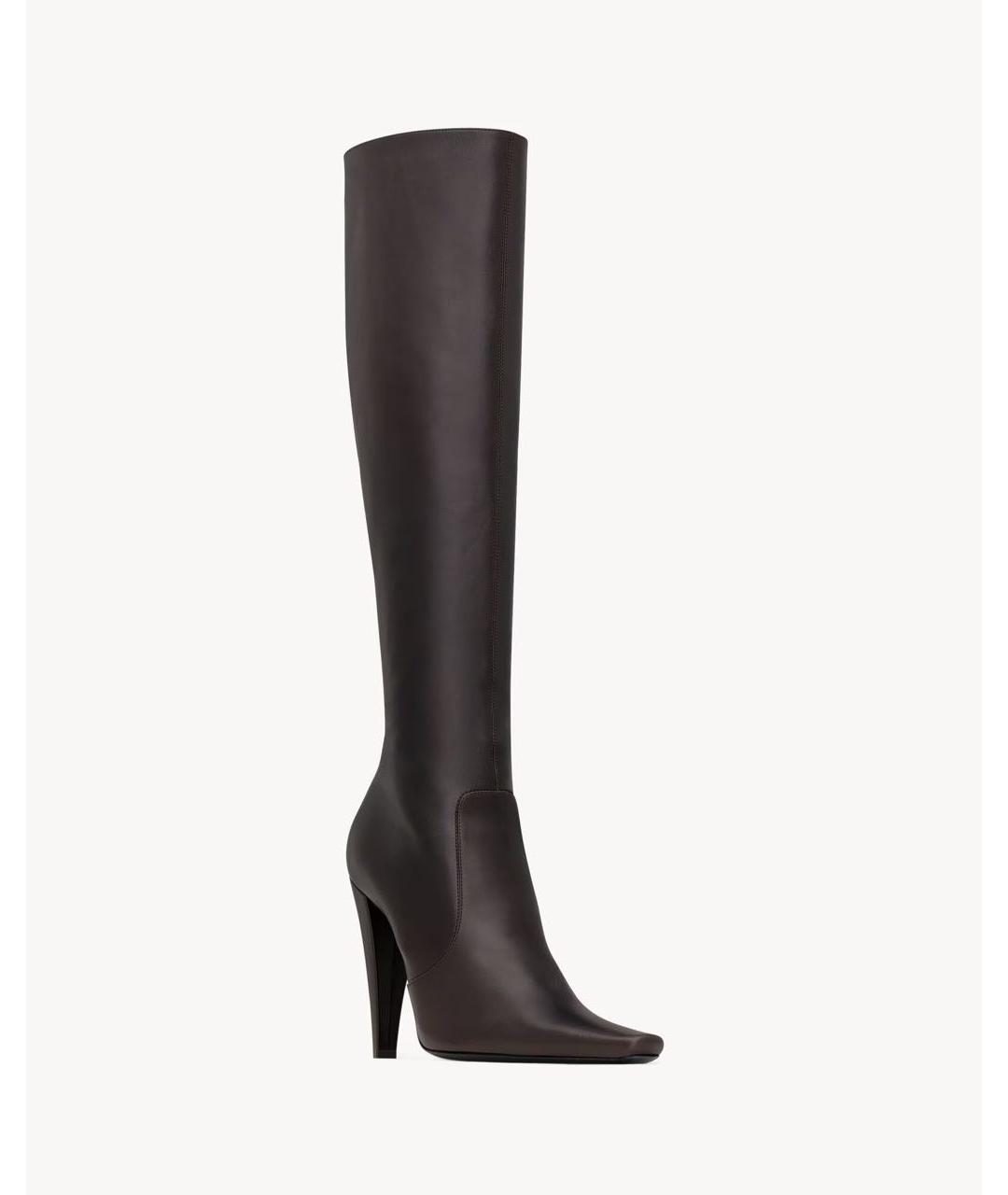 SAINT LAURENT Коричневые кожаные сапоги, фото 6