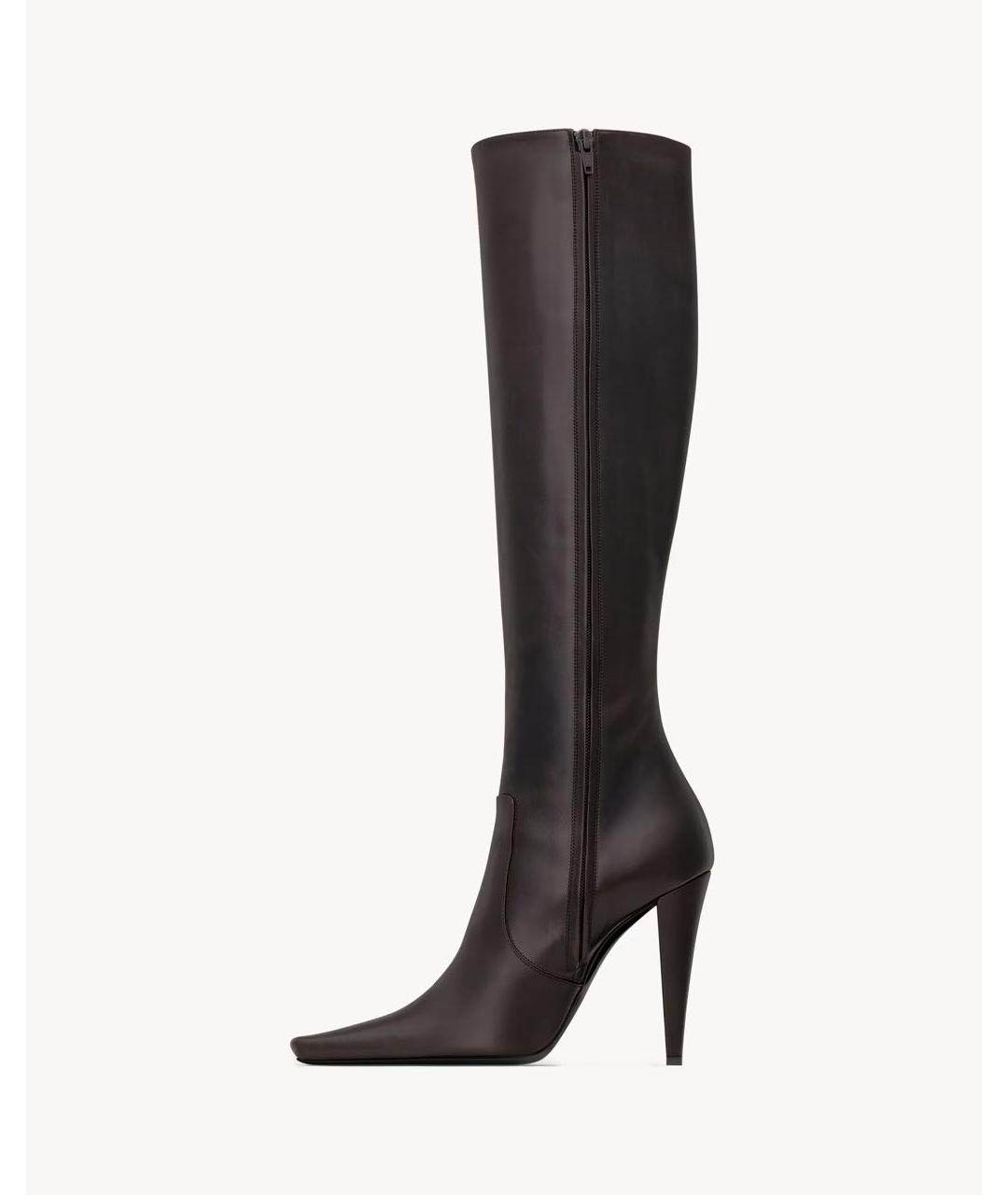 SAINT LAURENT Коричневые кожаные сапоги, фото 5