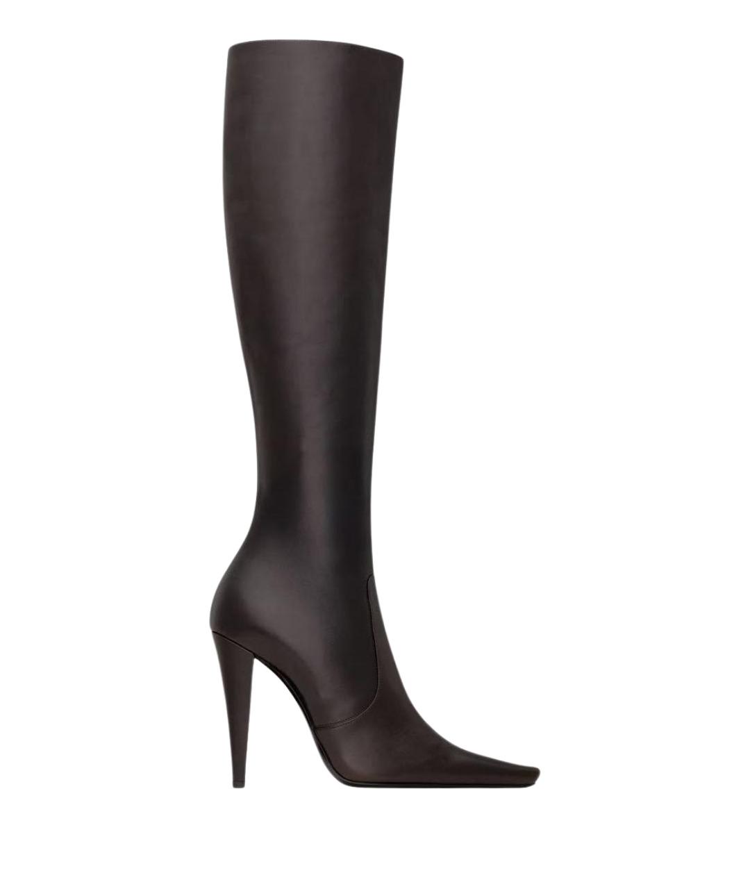 SAINT LAURENT Коричневые кожаные сапоги, фото 1