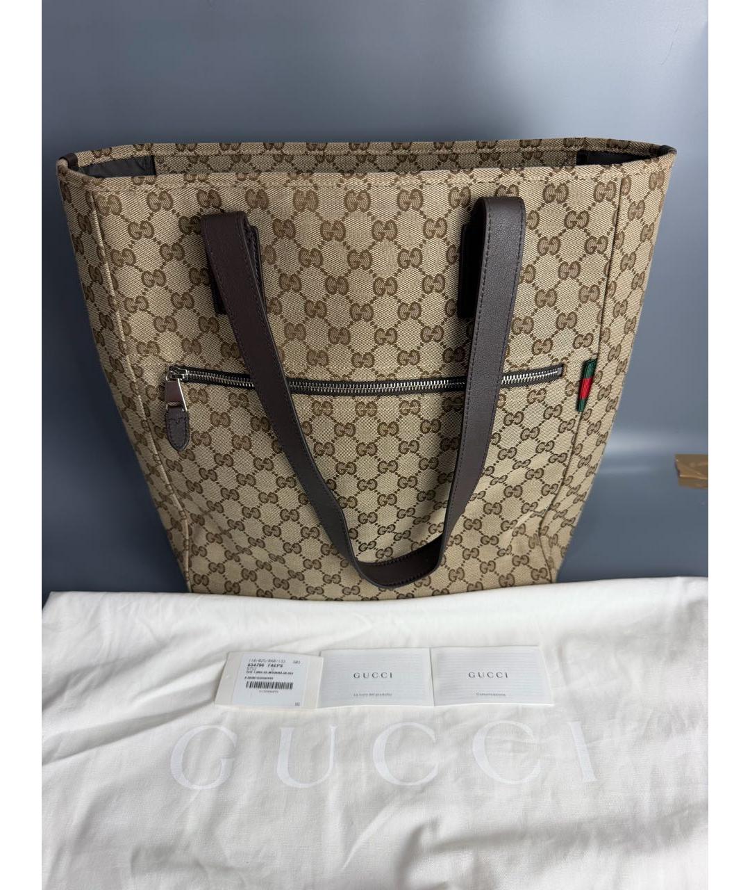GUCCI Коричневая сумка тоут из канвы, фото 8