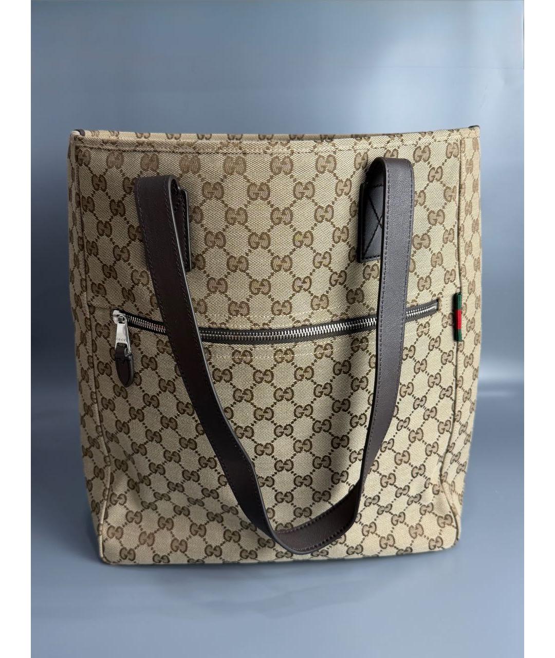 GUCCI Коричневая сумка тоут из канвы, фото 9