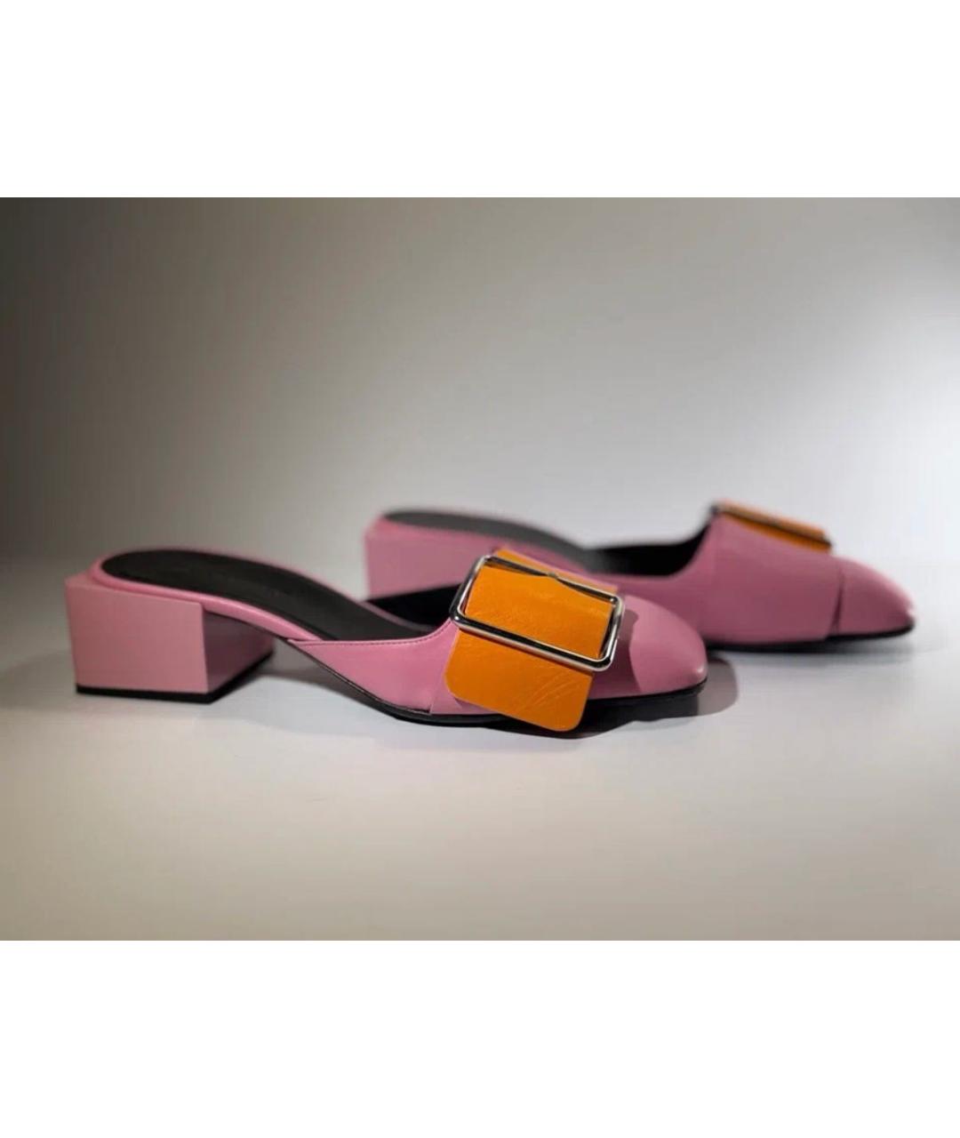 JIL SANDER Розовые кожаные мюли, фото 7