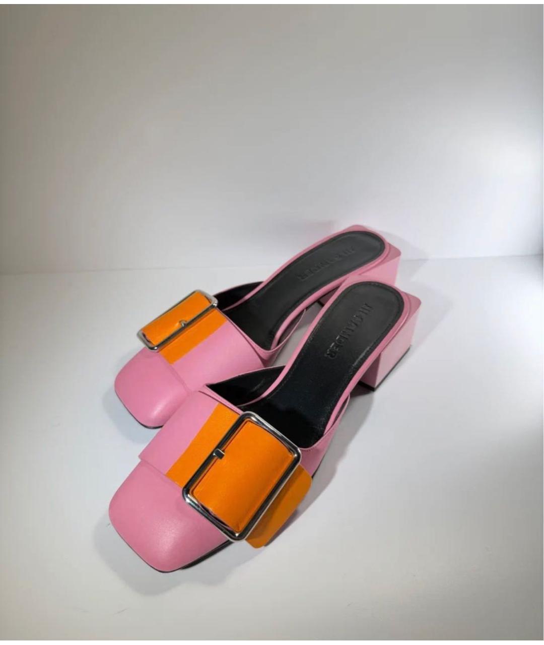 JIL SANDER Розовые кожаные мюли, фото 6